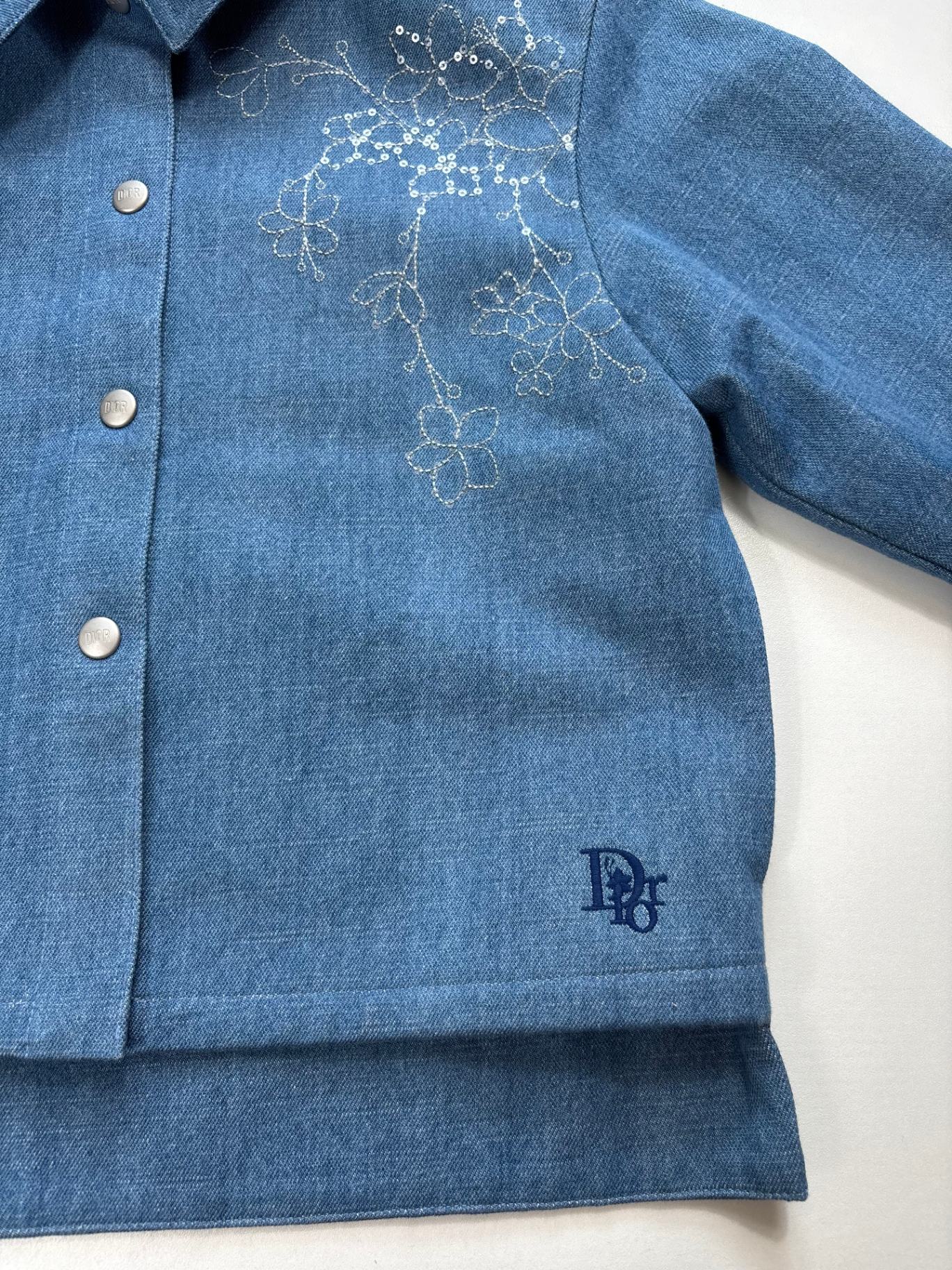Ensemble jean Dior enfant broderies florales dorées – veste + pantalon – 10 ans-6