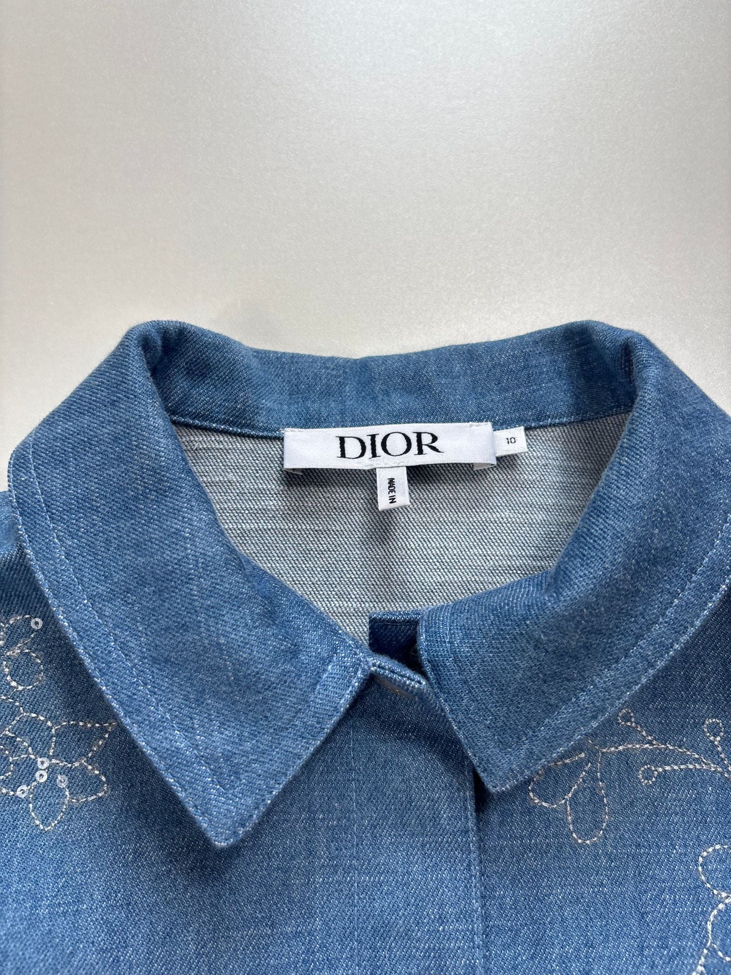 Ensemble jean Dior enfant broderies florales dorées – veste + pantalon – 10 ans-9