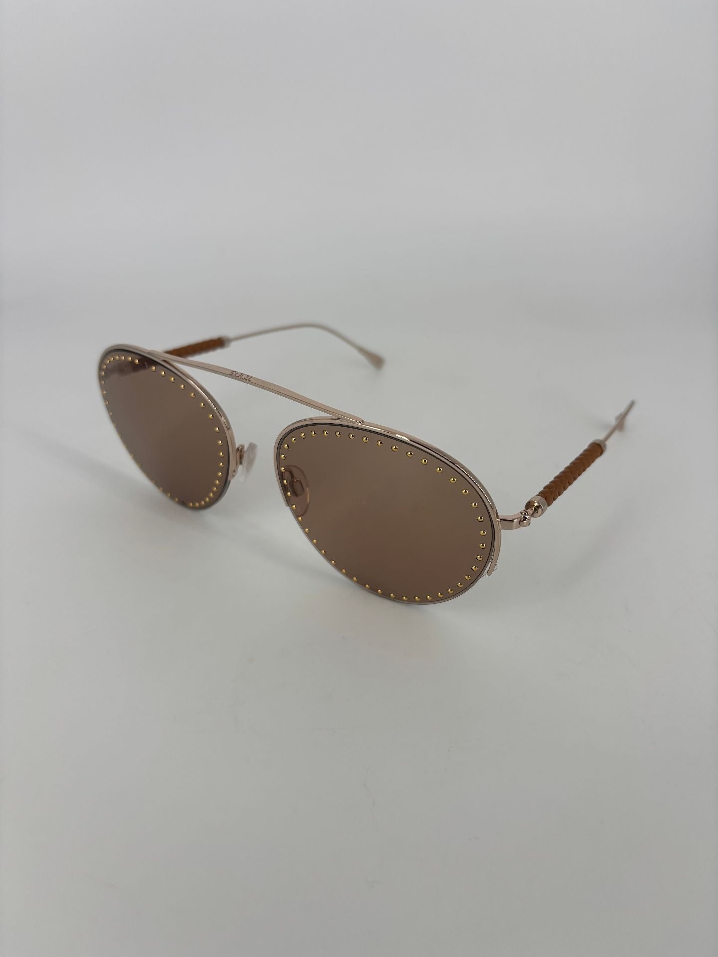 Lunettes de soleil Tod's forme goutte métal galvanisé branches cuir tressé-2