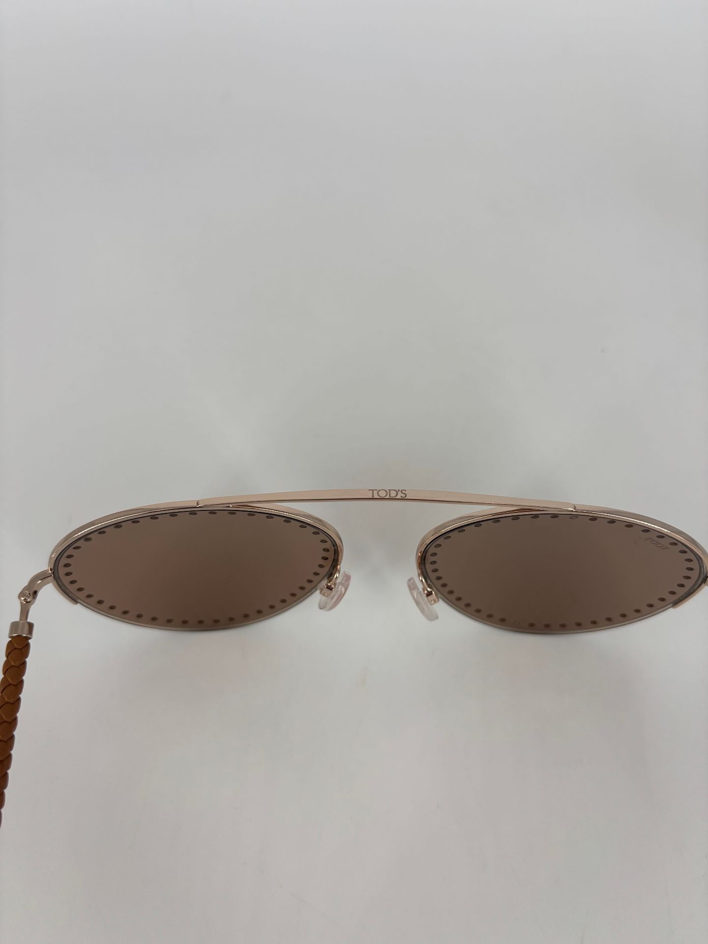 Lunettes de soleil Tod's forme goutte métal galvanisé branches cuir tressé-5