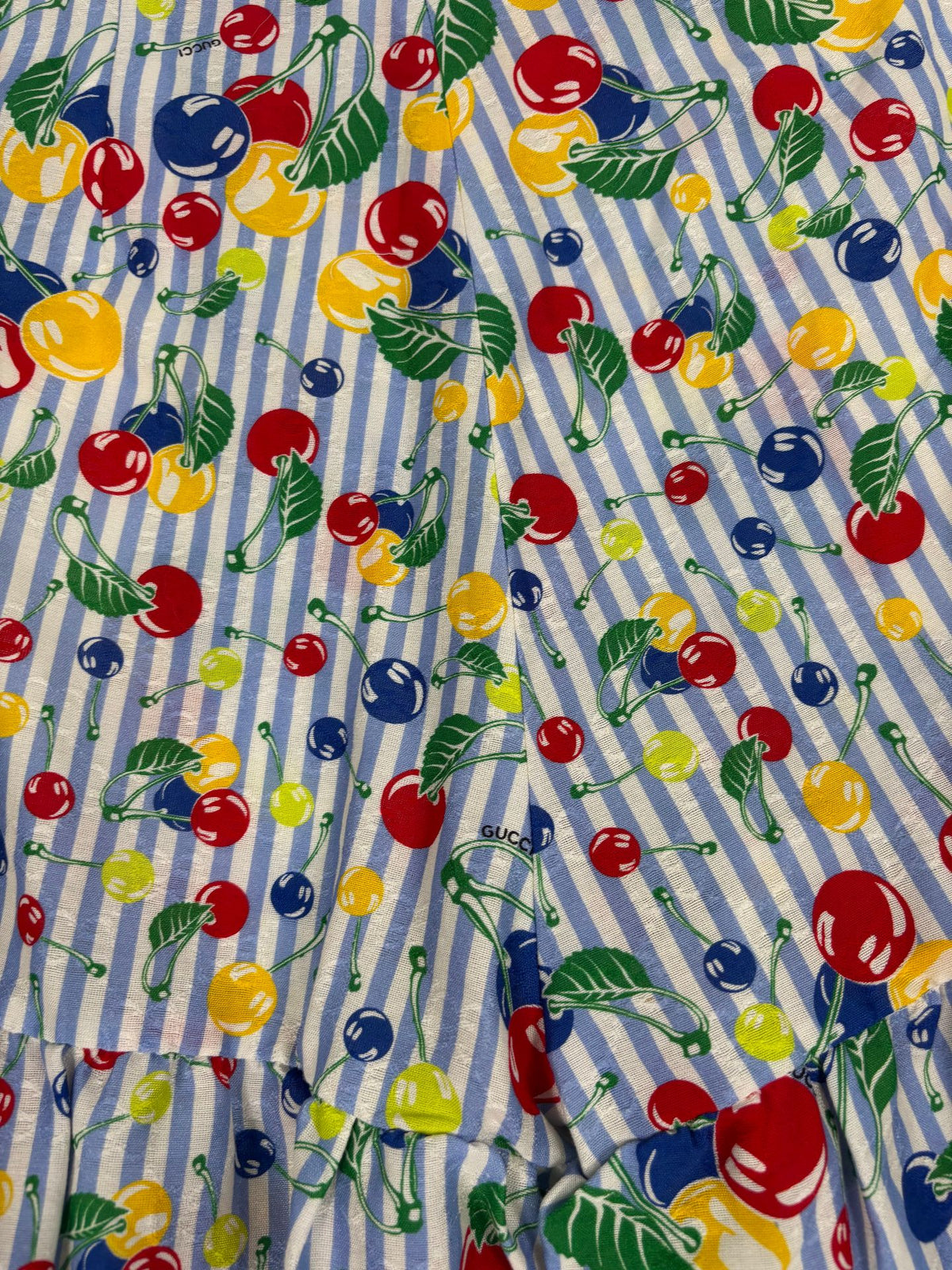 Short Gucci en coton rayé imprimé cerises à volant – Taille 36-7