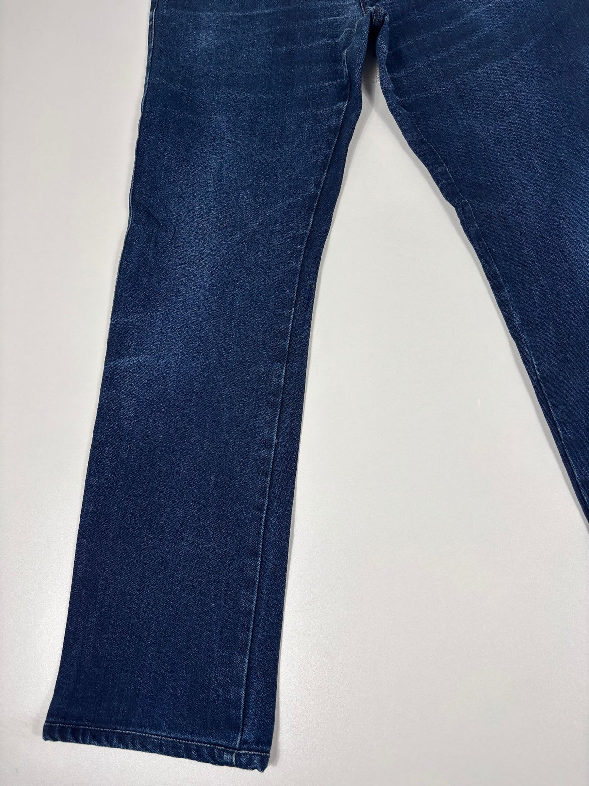 Jean Zilli en denim stretch bleu détails cuir marron – Taille 50-2