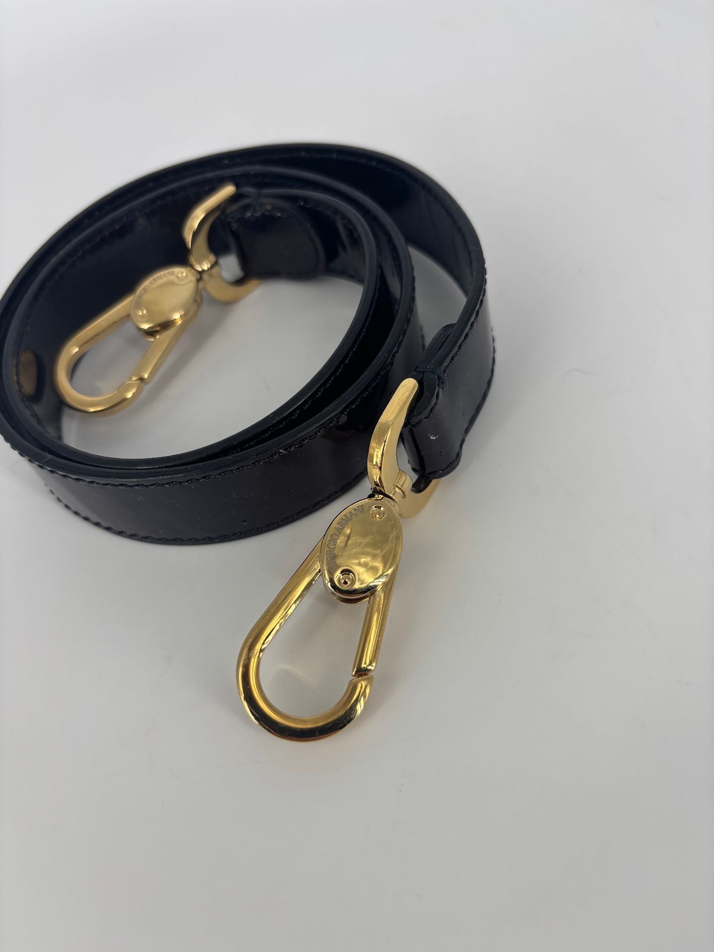 Bandoulière Giorgio Armani cuir noir crochets dorés –80 cm-3