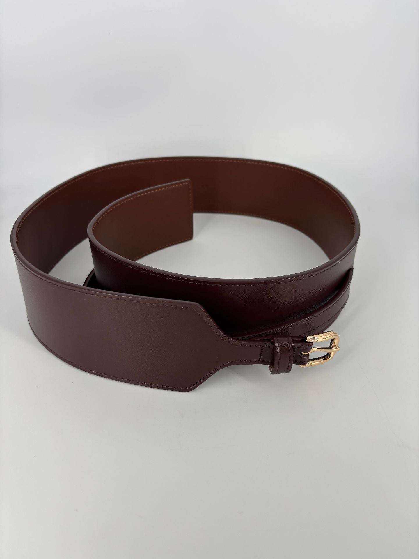 Ceinture Reiss cuir marron doublure suède boucle dorée-1