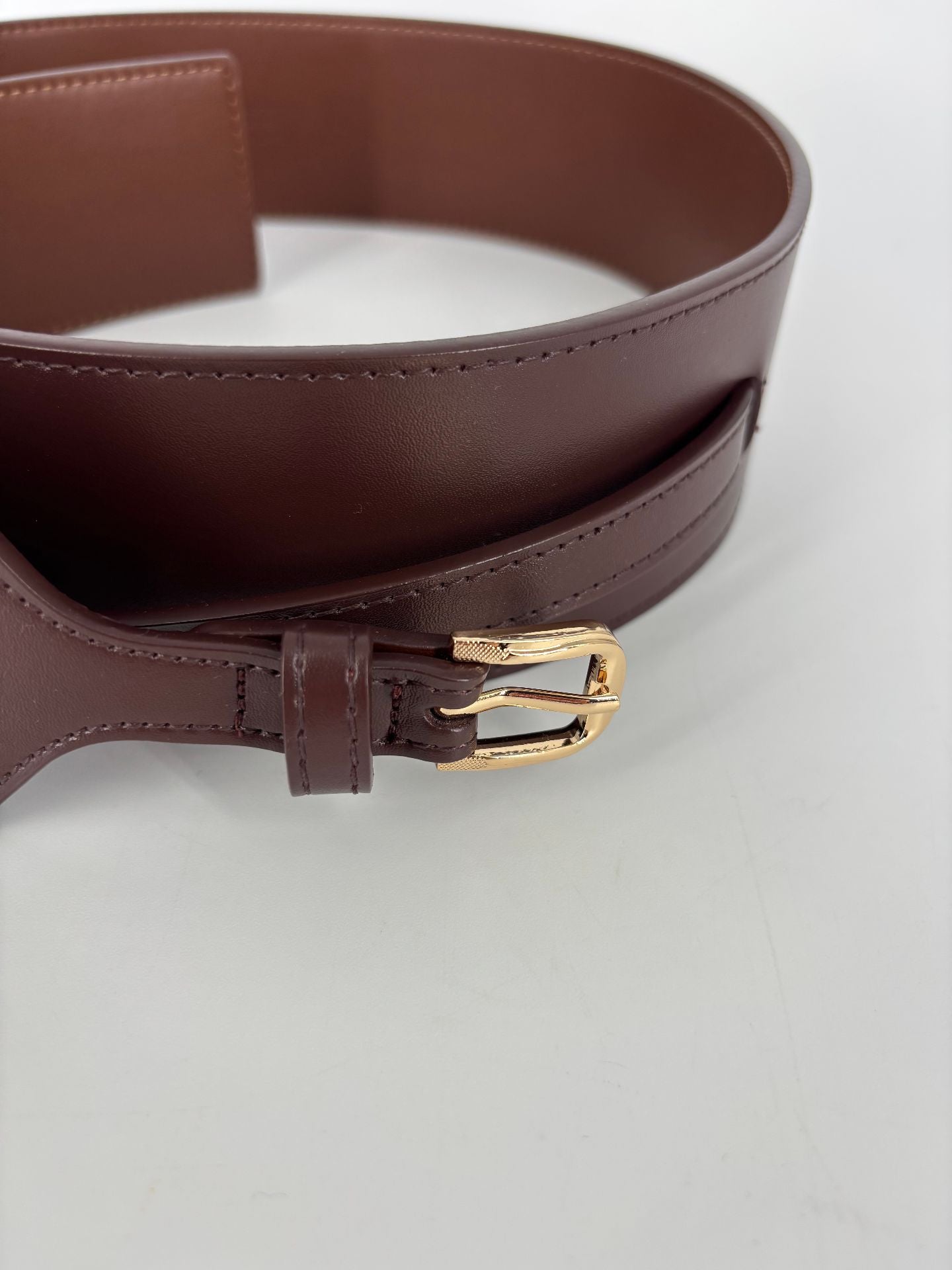 Ceinture Reiss cuir marron doublure suède boucle dorée-2