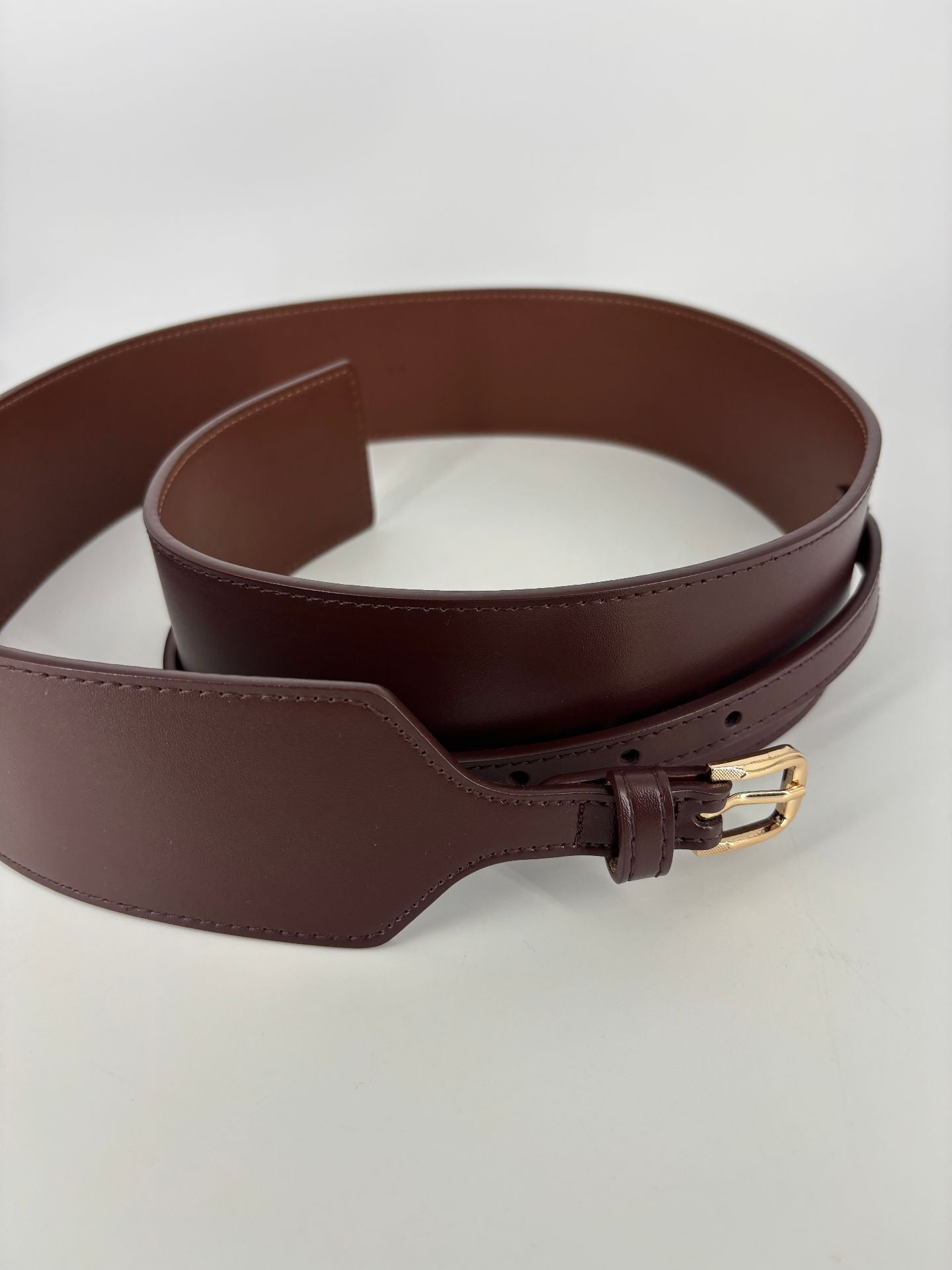 Ceinture Reiss cuir marron doublure suède boucle dorée-4