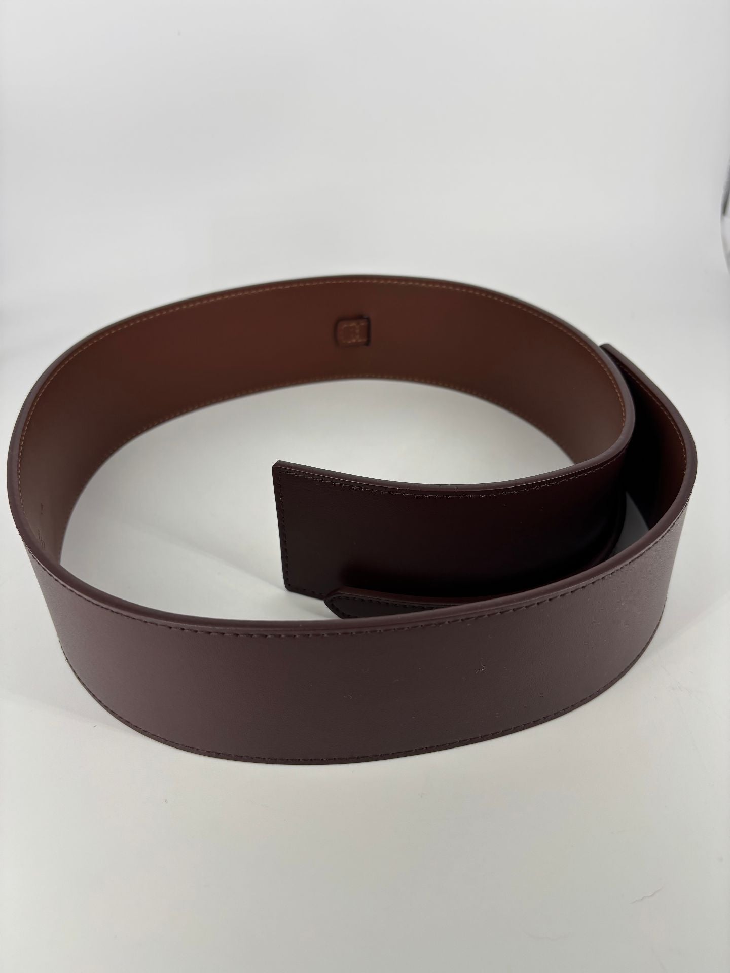Ceinture Reiss cuir marron doublure suède boucle dorée-5