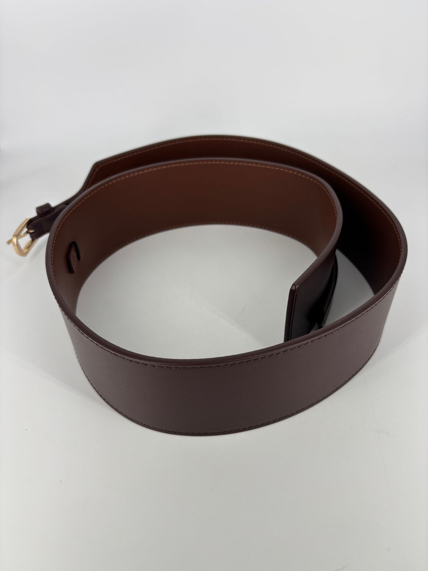 Ceinture Reiss cuir marron doublure suède boucle dorée-6