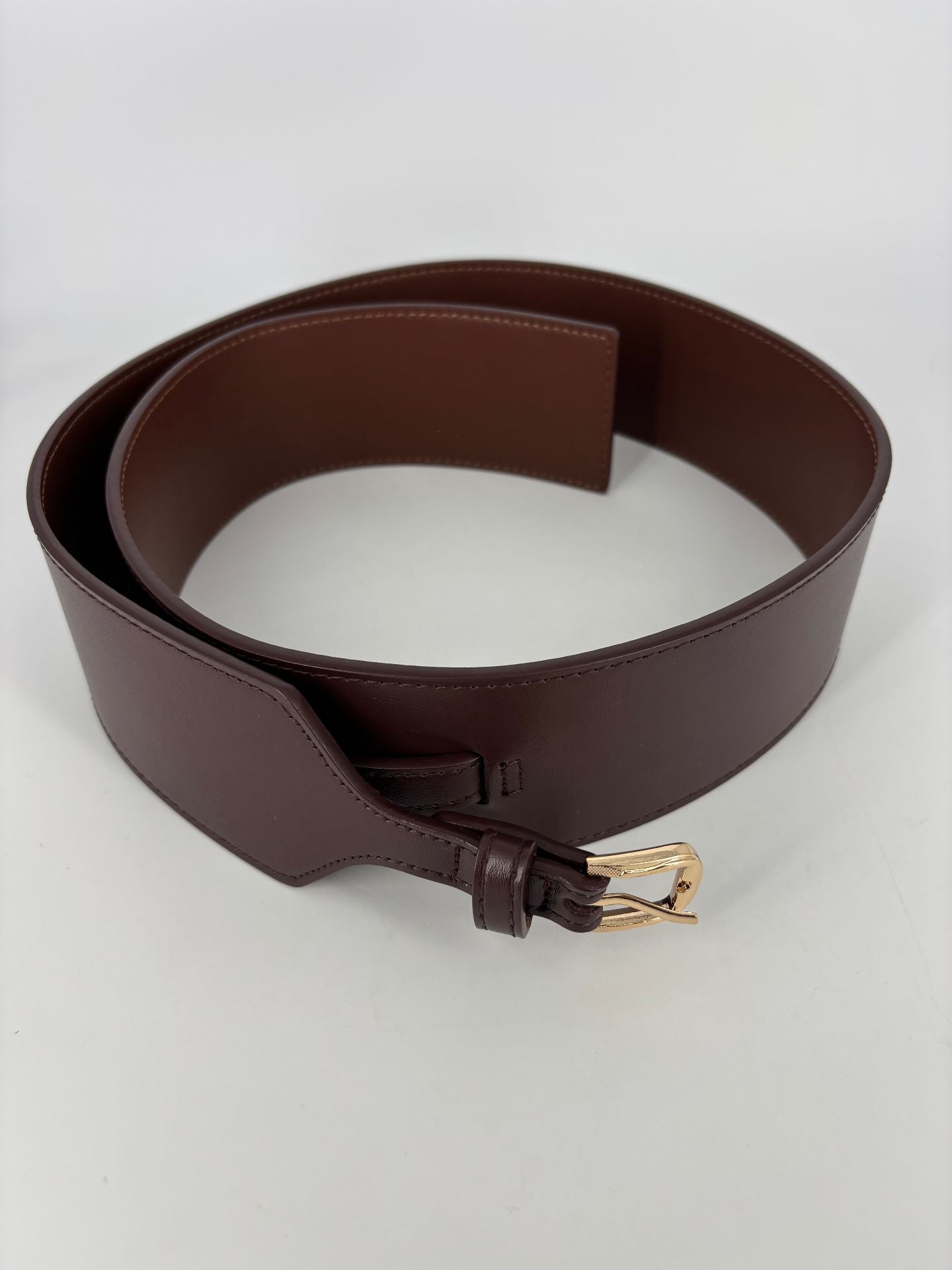 Ceinture Reiss cuir marron doublure suède boucle dorée-7