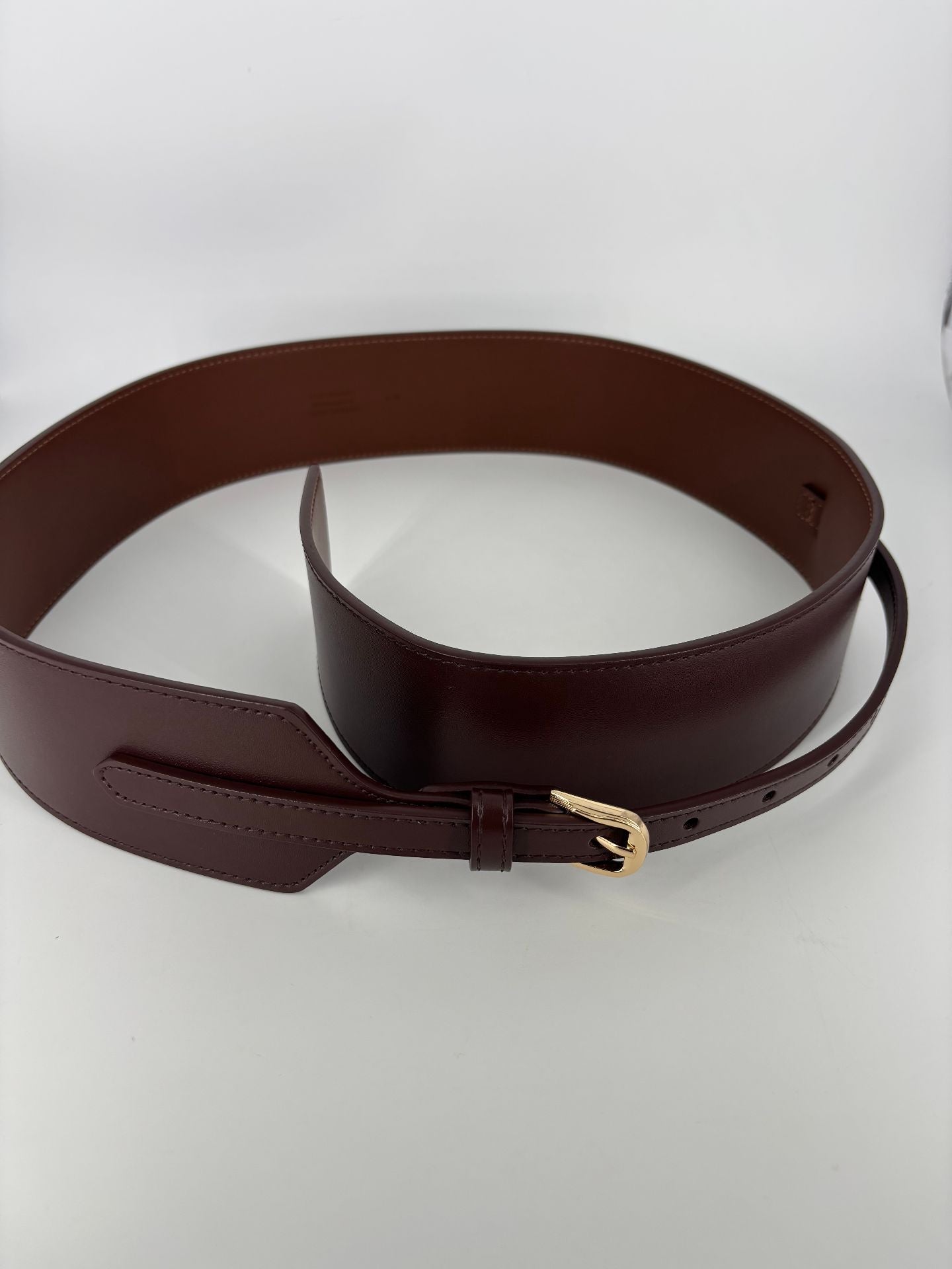 Ceinture Reiss cuir marron doublure suède boucle dorée-8
