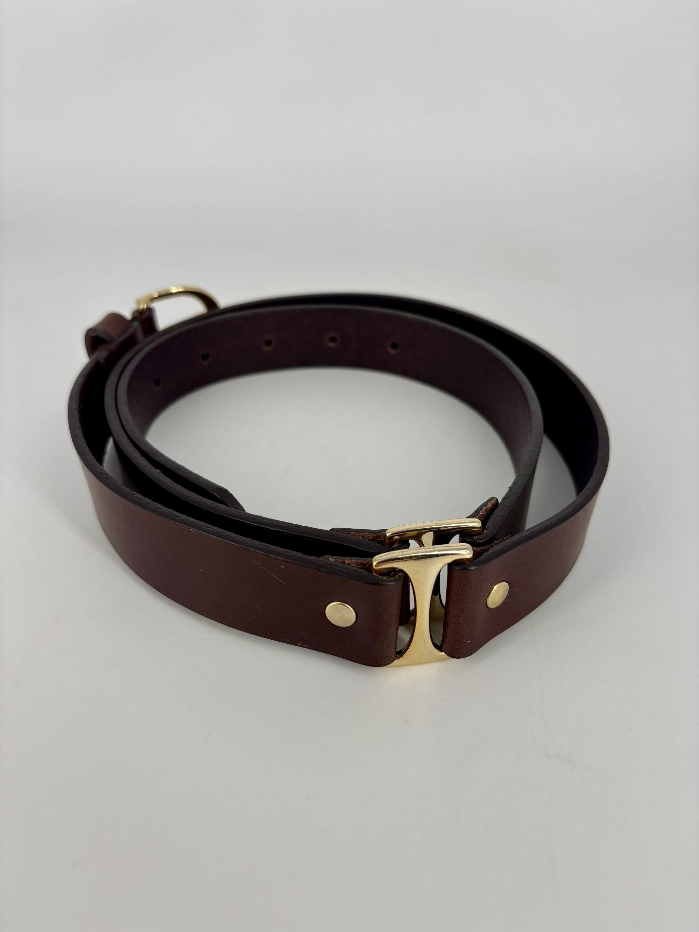 Ceinture Massimo Dutti cuir marron boucle dorée – Taille M-3