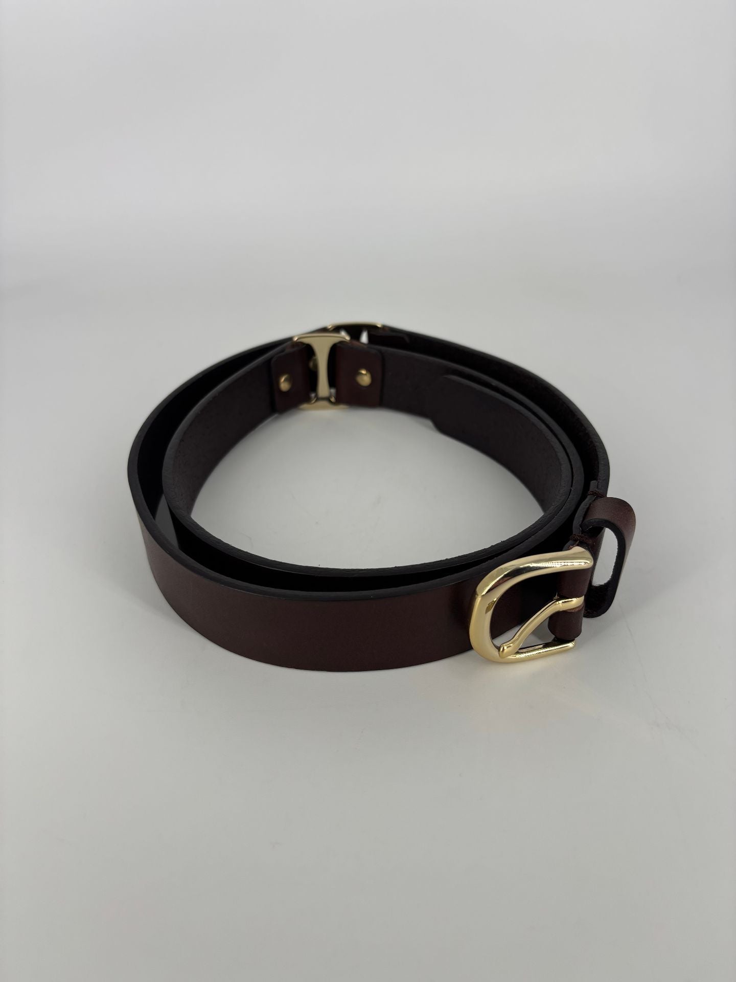 Ceinture Massimo Dutti cuir marron boucle dorée – Taille M-5