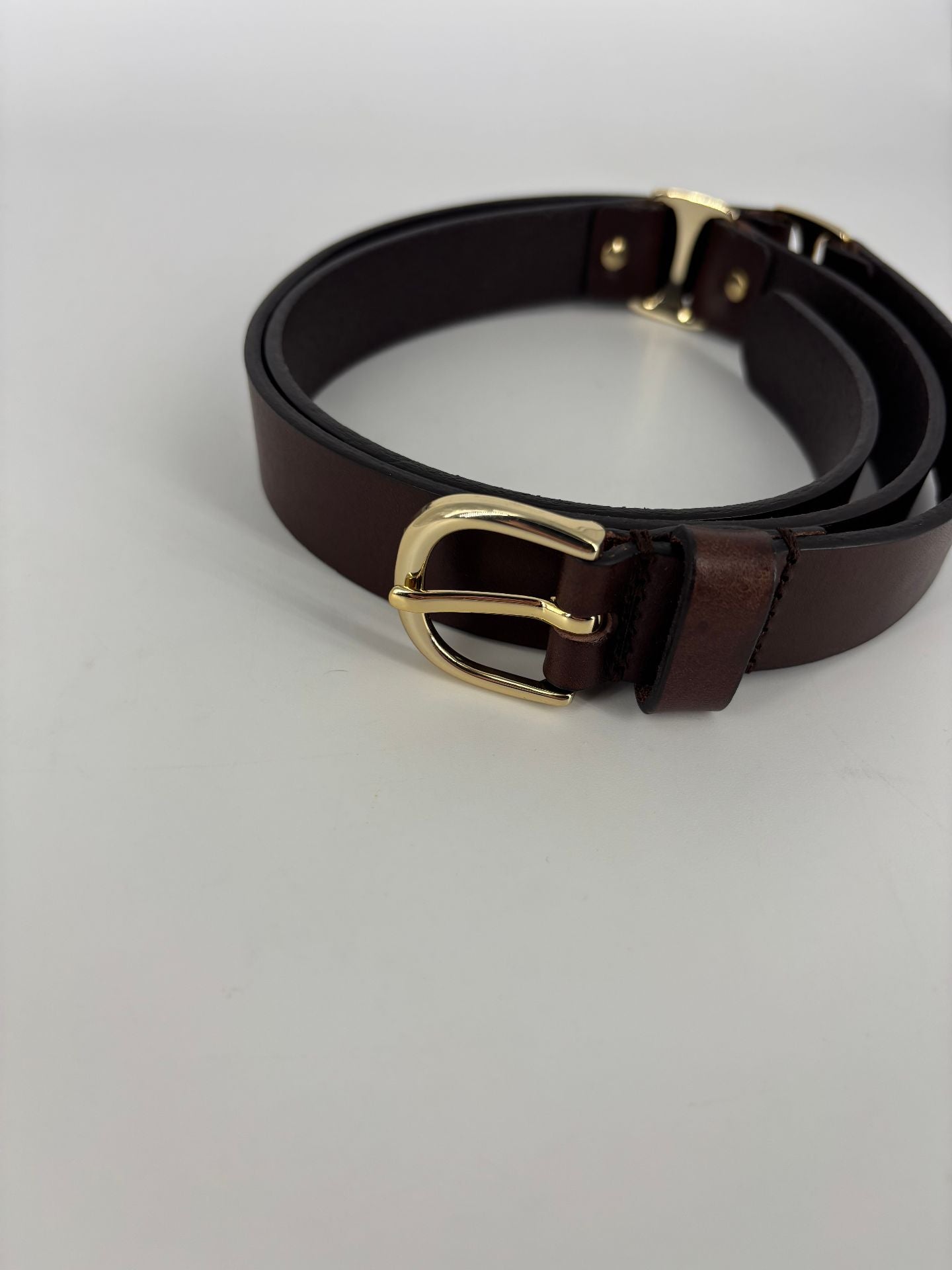 Ceinture Massimo Dutti cuir marron boucle dorée – Taille M-2