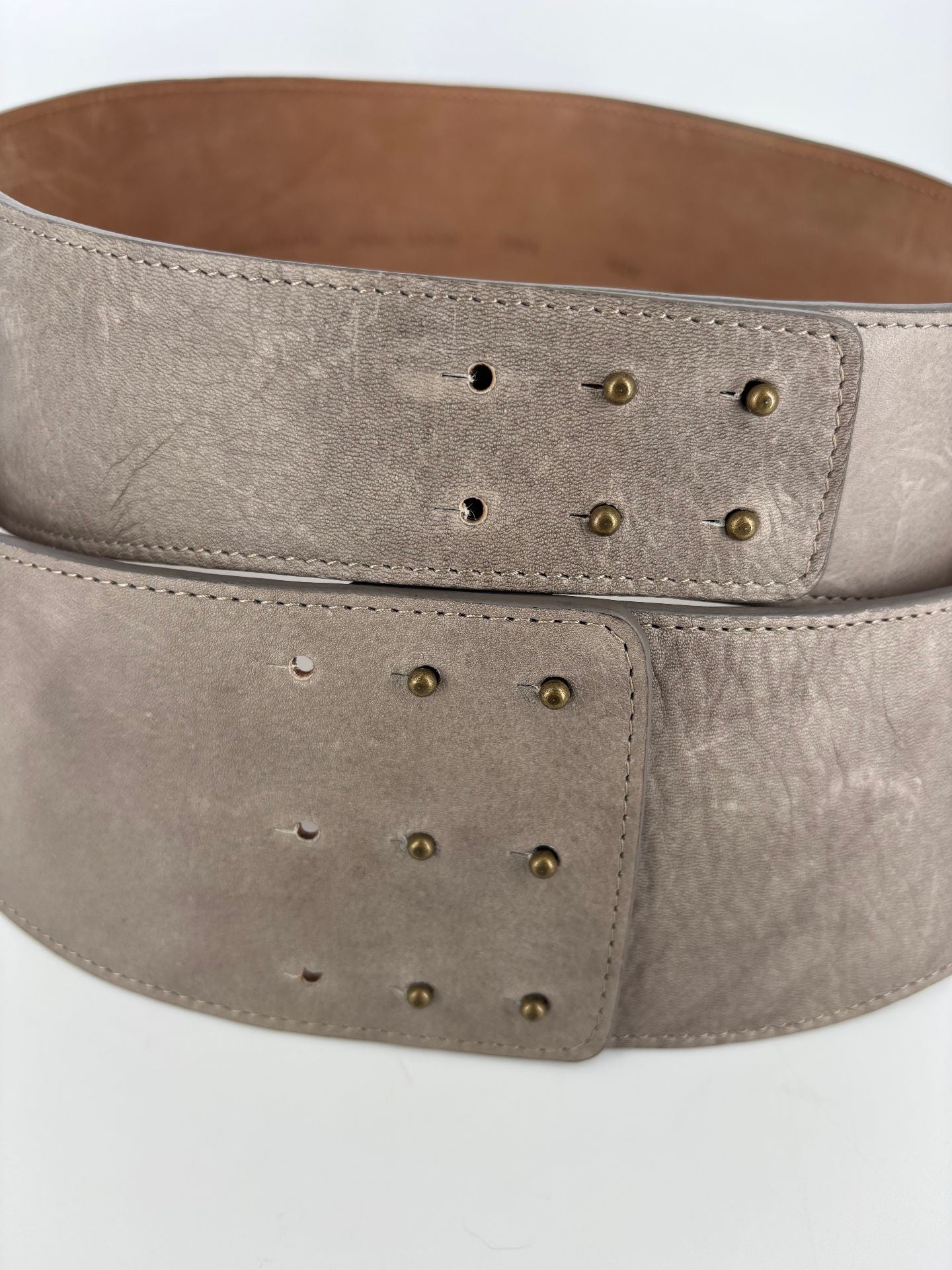 Ceinture Emporio Armani cuir métallisé taupe bronze large taille haute – T.42-2