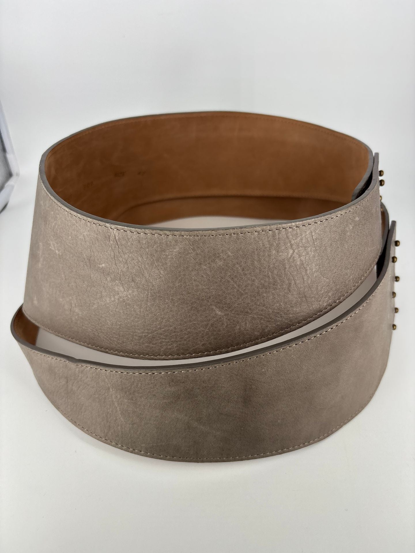 Ceinture Emporio Armani cuir métallisé taupe bronze large taille haute – T.42-3