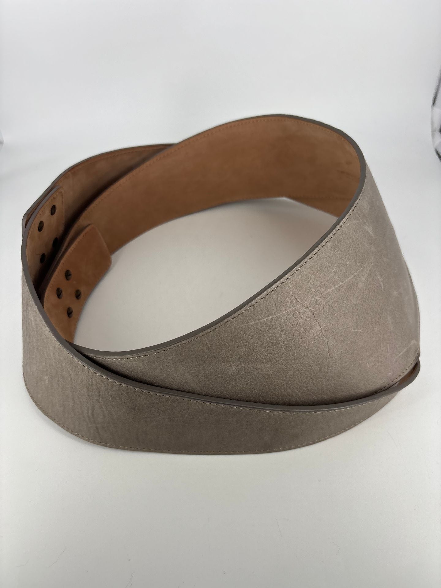 Ceinture Emporio Armani cuir métallisé taupe bronze large taille haute – T.42-5