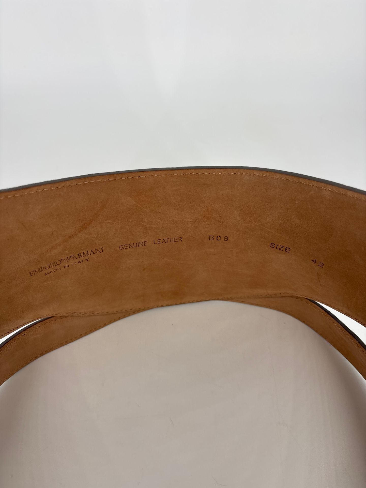 Ceinture Emporio Armani cuir métallisé taupe bronze large taille haute – T.42-6