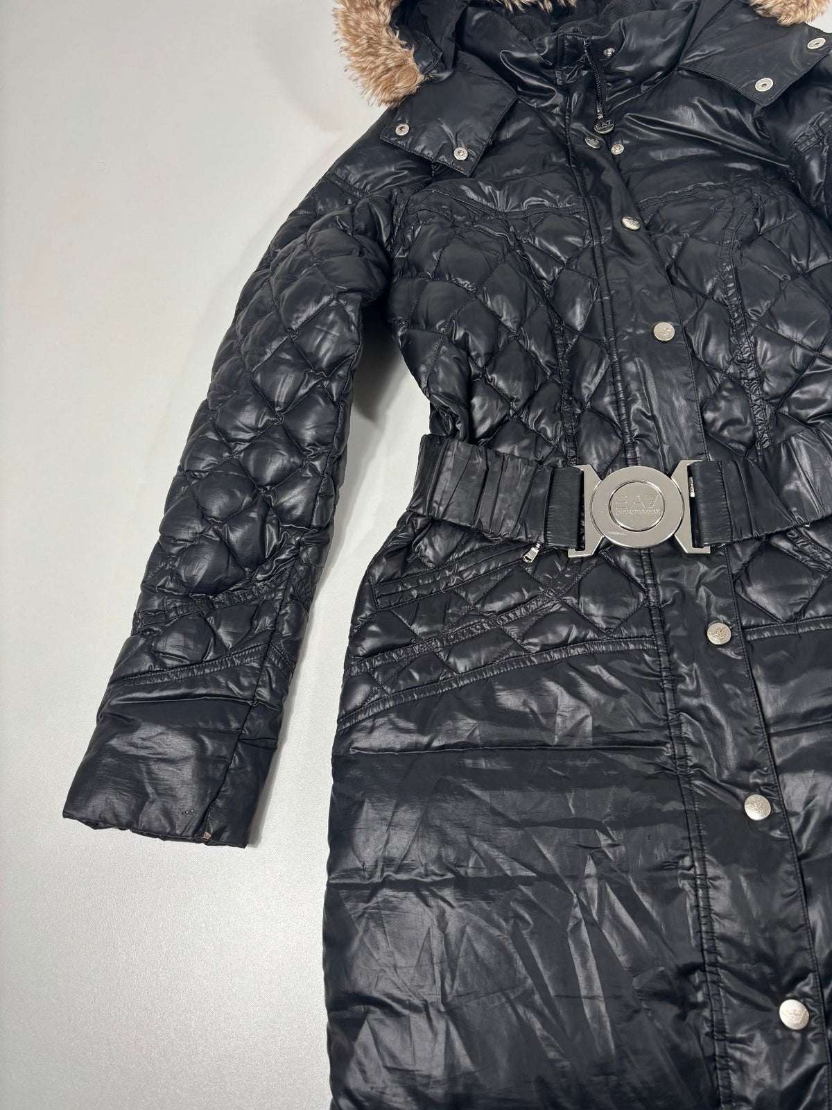 Doudoune longue EA7 Emporio Armani noire matelassée ceinturée – Taille XS-2
