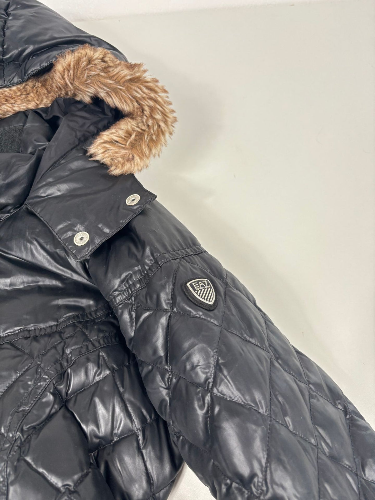 Doudoune longue EA7 Emporio Armani noire matelassée ceinturée – Taille XS-5