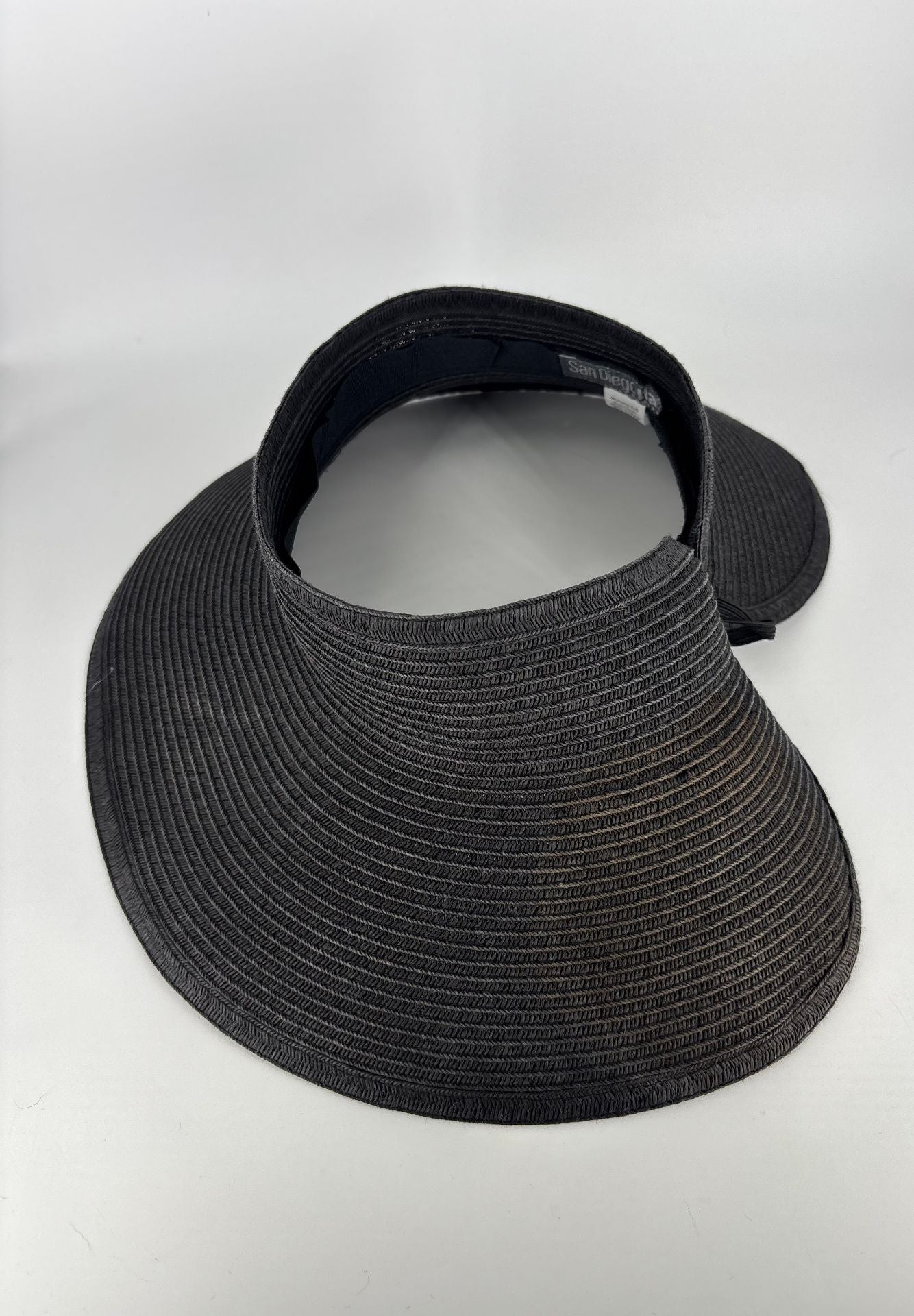 Visière San Diego Hat Company tressée papier gris/noir – Visor sans calotte-5