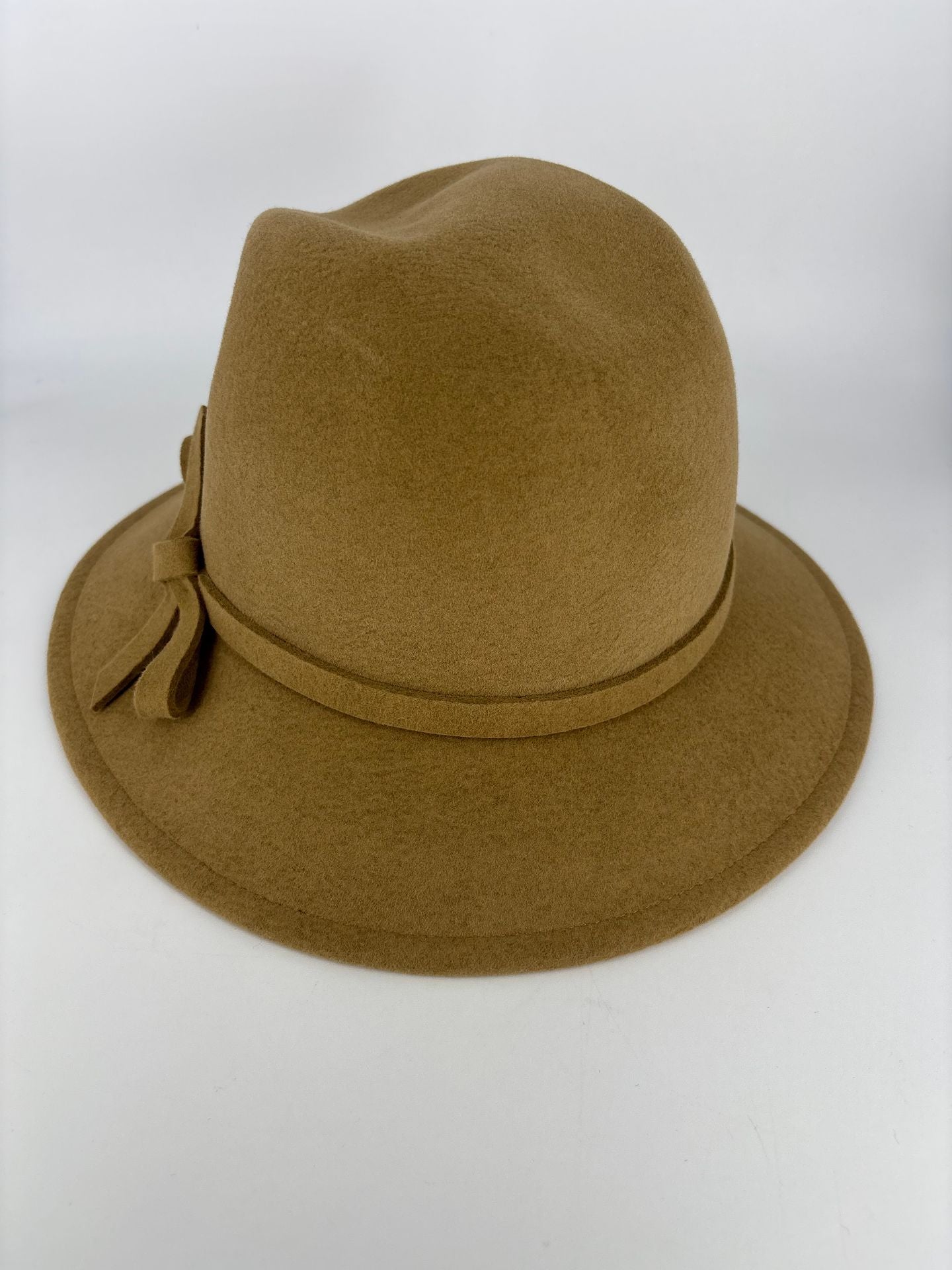Chapeau Da-Me feutre laine marron camel nœud suédine-2