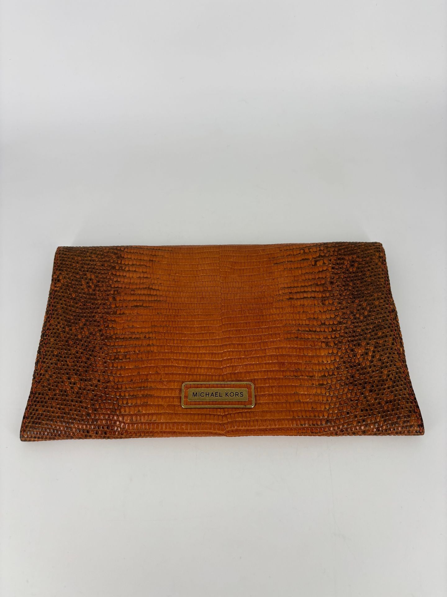 Pochette Michael Kors envelope cuir lézard véritable camel – 24 × 14 cm-3
