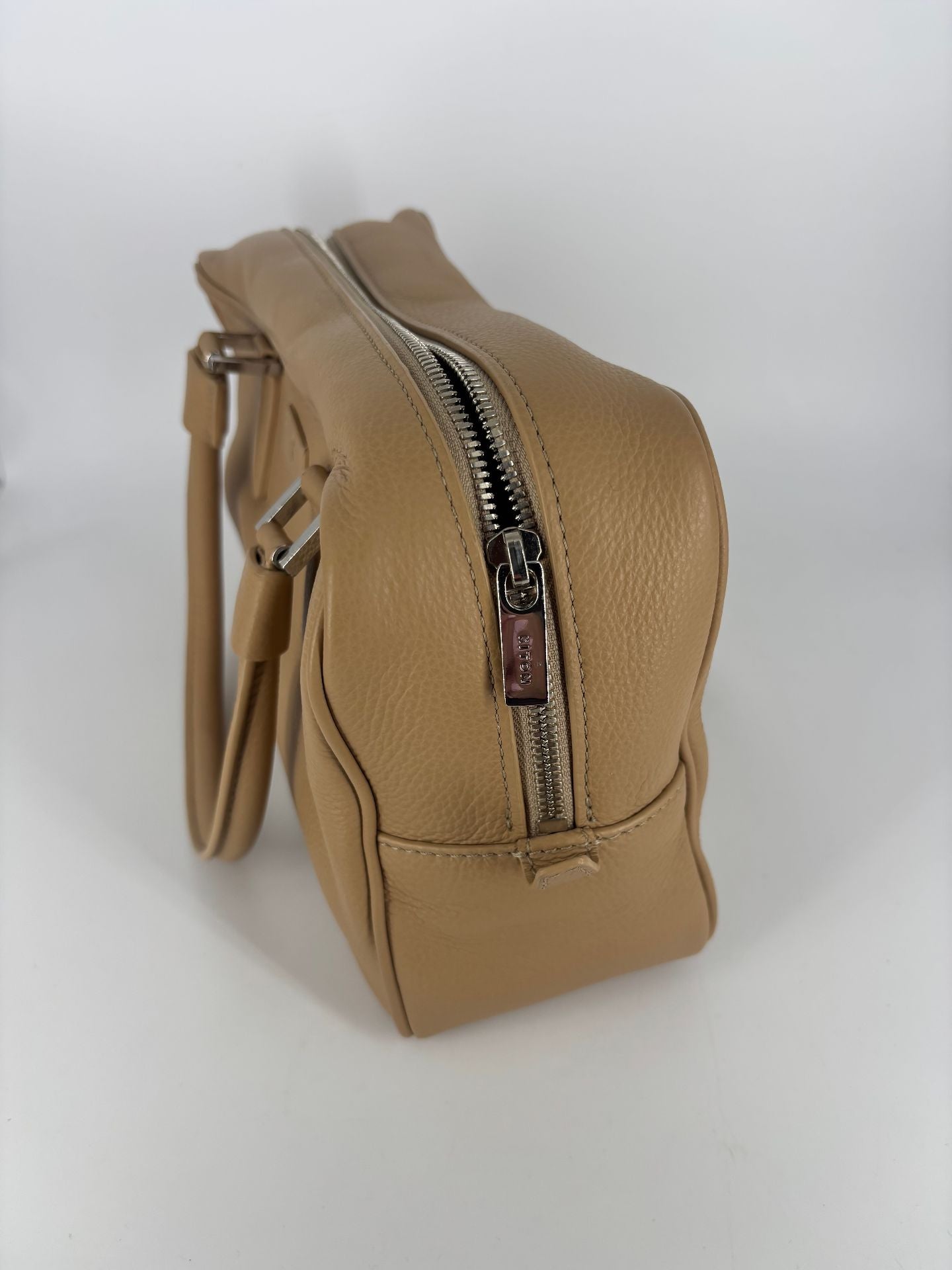 Sac Kiton cuir grainé beige sable format bowling double poignée – 29 × 16 cm-6
