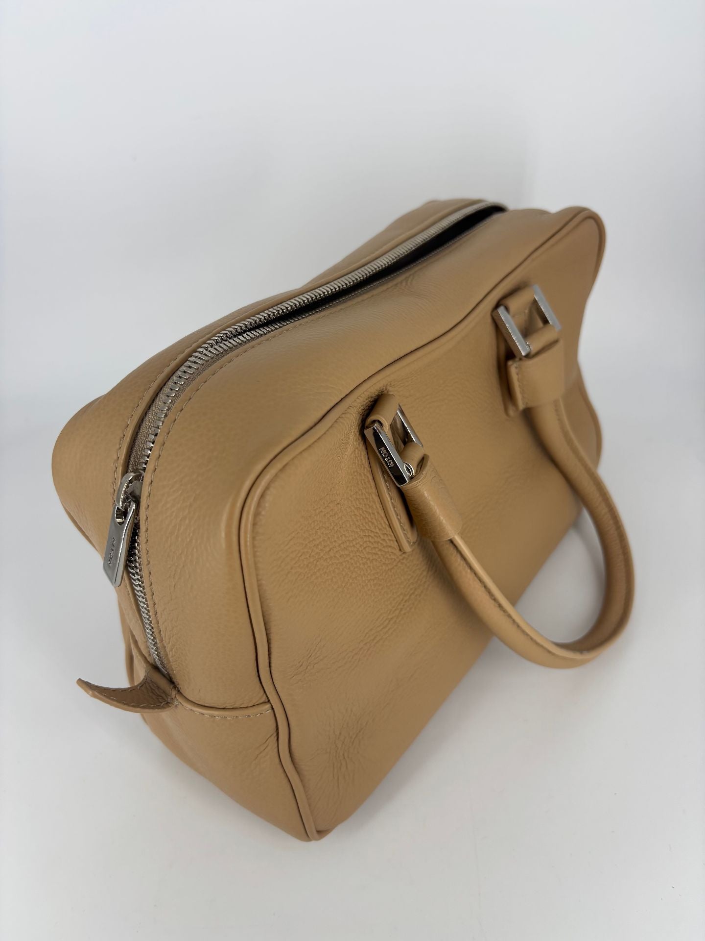 Sac Kiton cuir grainé beige sable format bowling double poignée – 29 × 16 cm-7