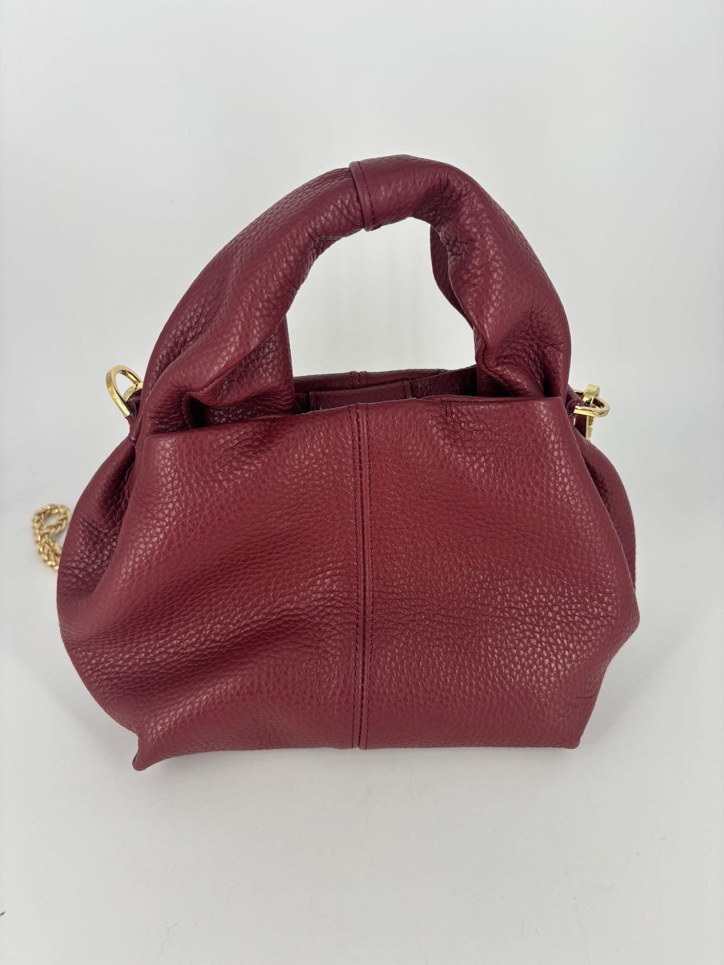 Sac Notari cuir grainé bordeaux rabat bouton pression doré doublure rouge – 23 × 21 cm-3