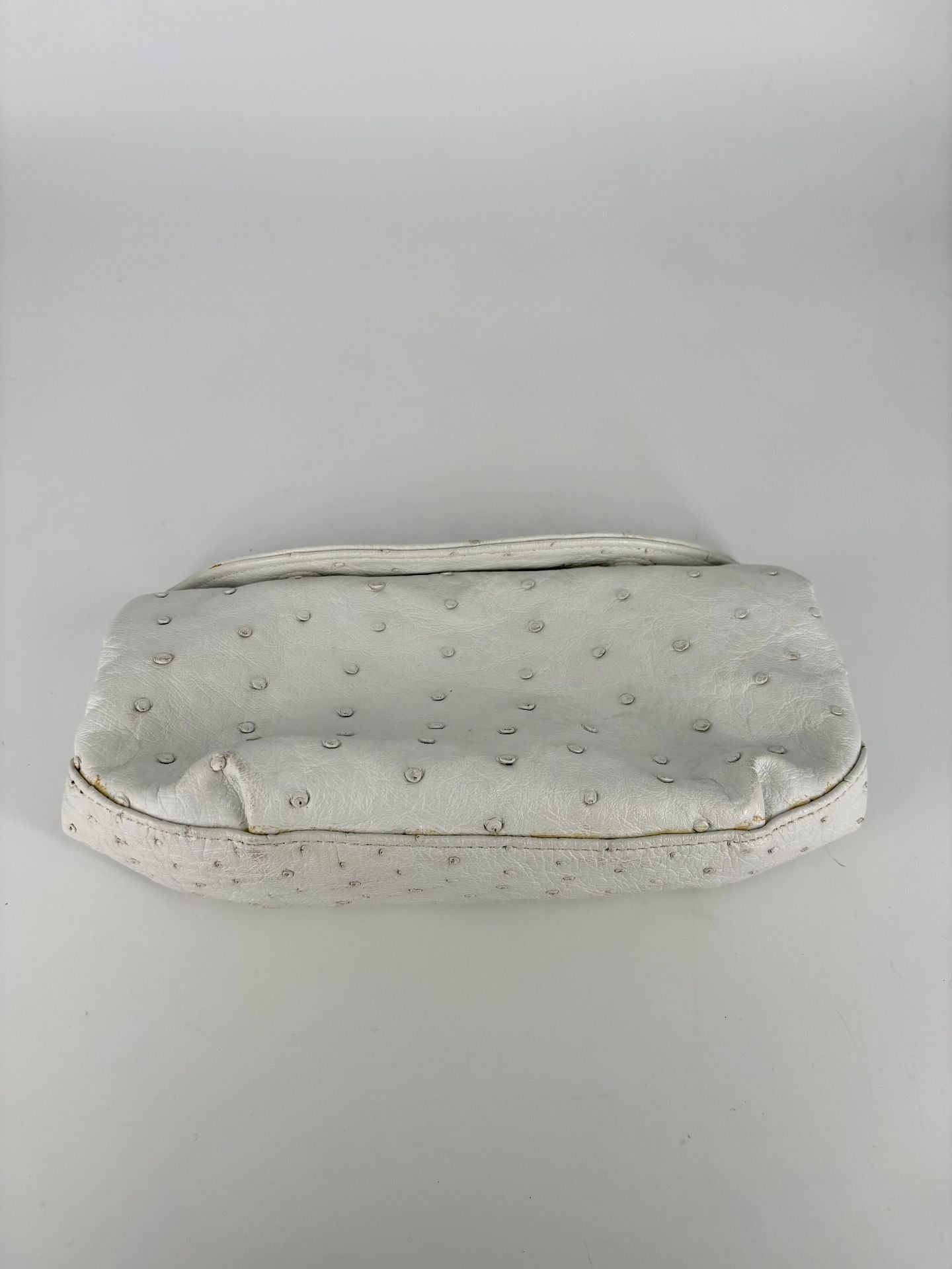 Pochette Akris cuir d'autruche véritable blanc rabat – 20x10 cm-3