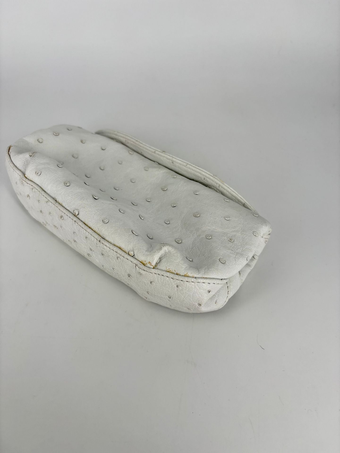 Pochette Akris cuir d'autruche véritable blanc rabat – 20x10 cm-4