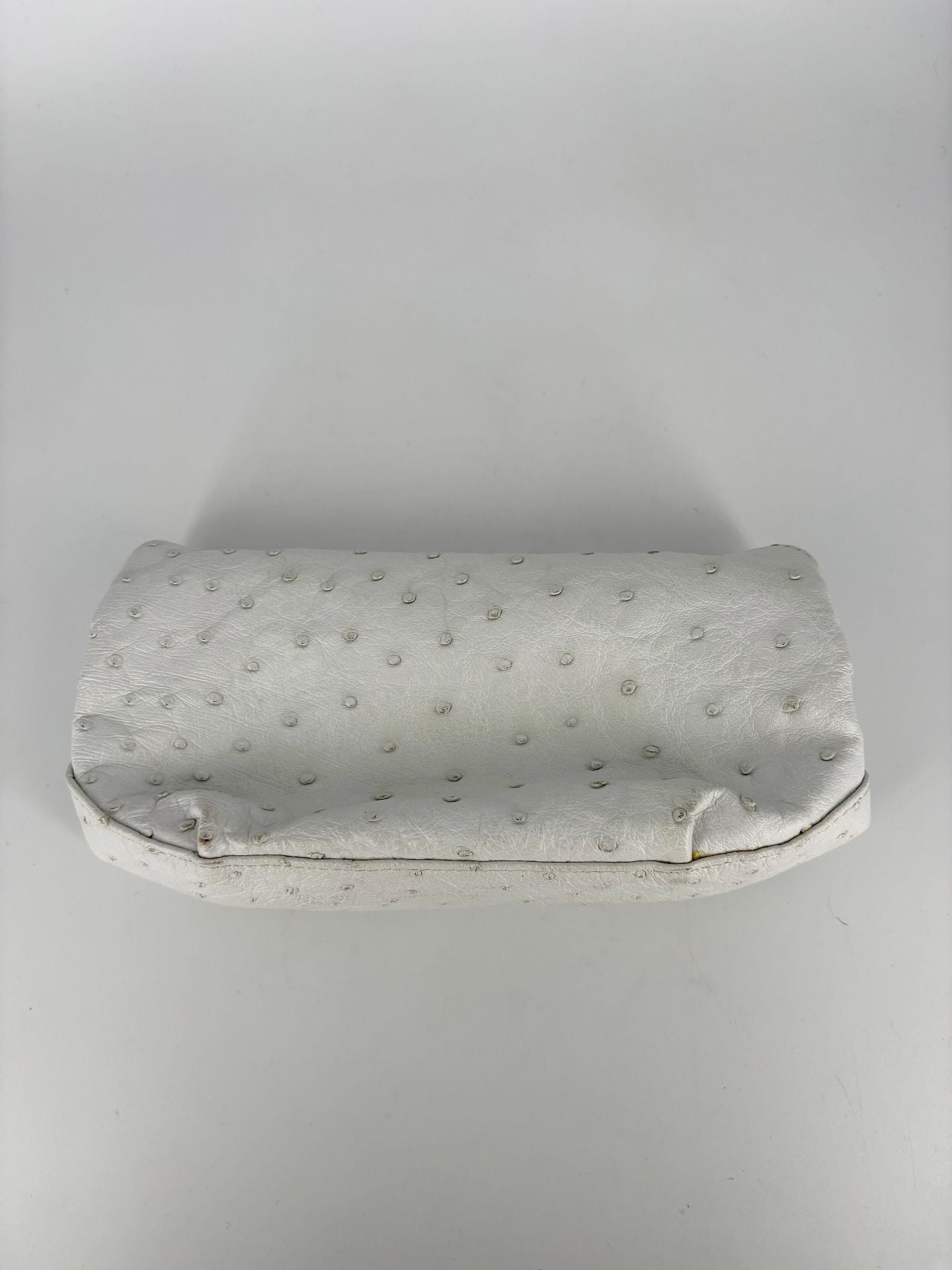 Pochette Akris cuir d'autruche véritable blanc rabat – 20x10 cm-6