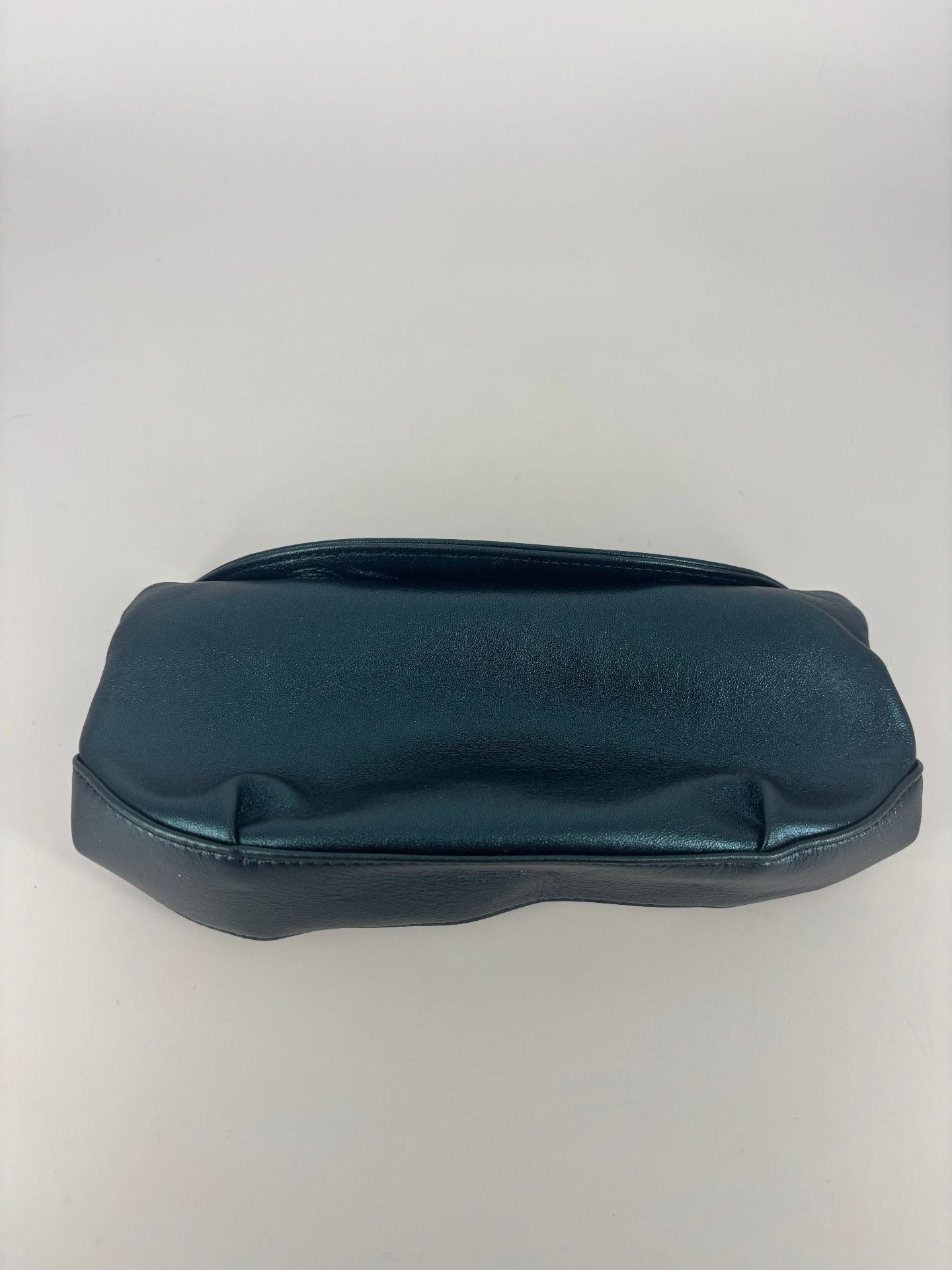 Pochette Akris cuir grainé bleu-vert canard rabat – 20x10 cm-3