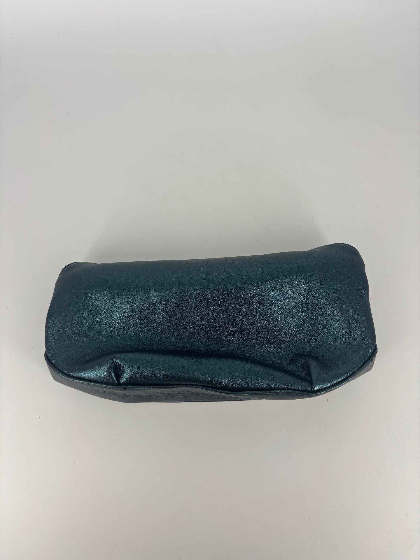 Pochette Akris cuir grainé bleu-vert canard rabat – 20x10 cm-6