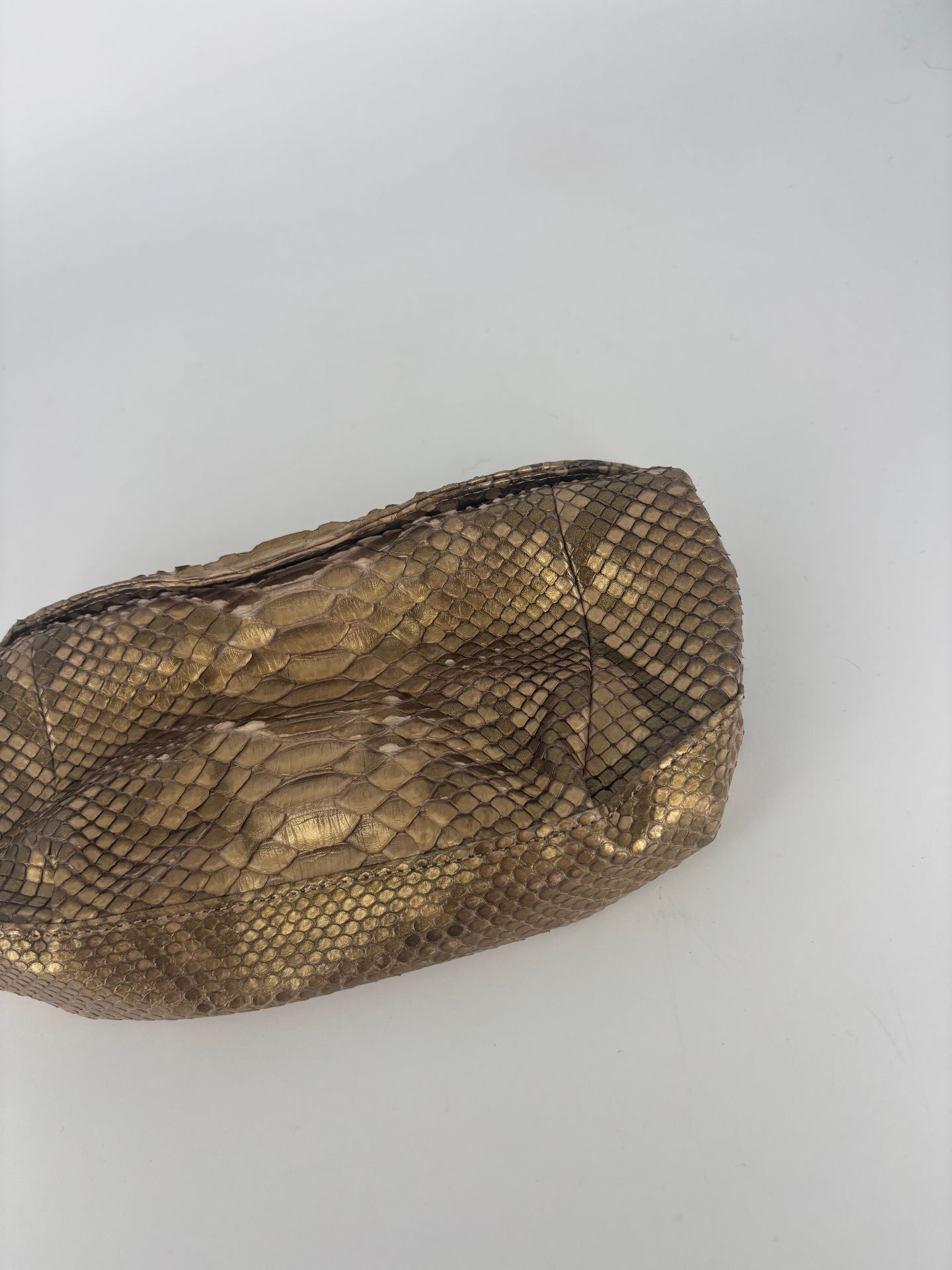 Pochette Akris cuir de python doré bronze – 20x10 cm-4