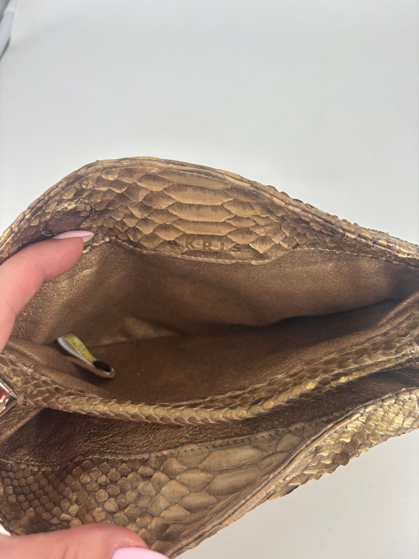 Pochette Akris cuir de python doré bronze – 20x10 cm-7