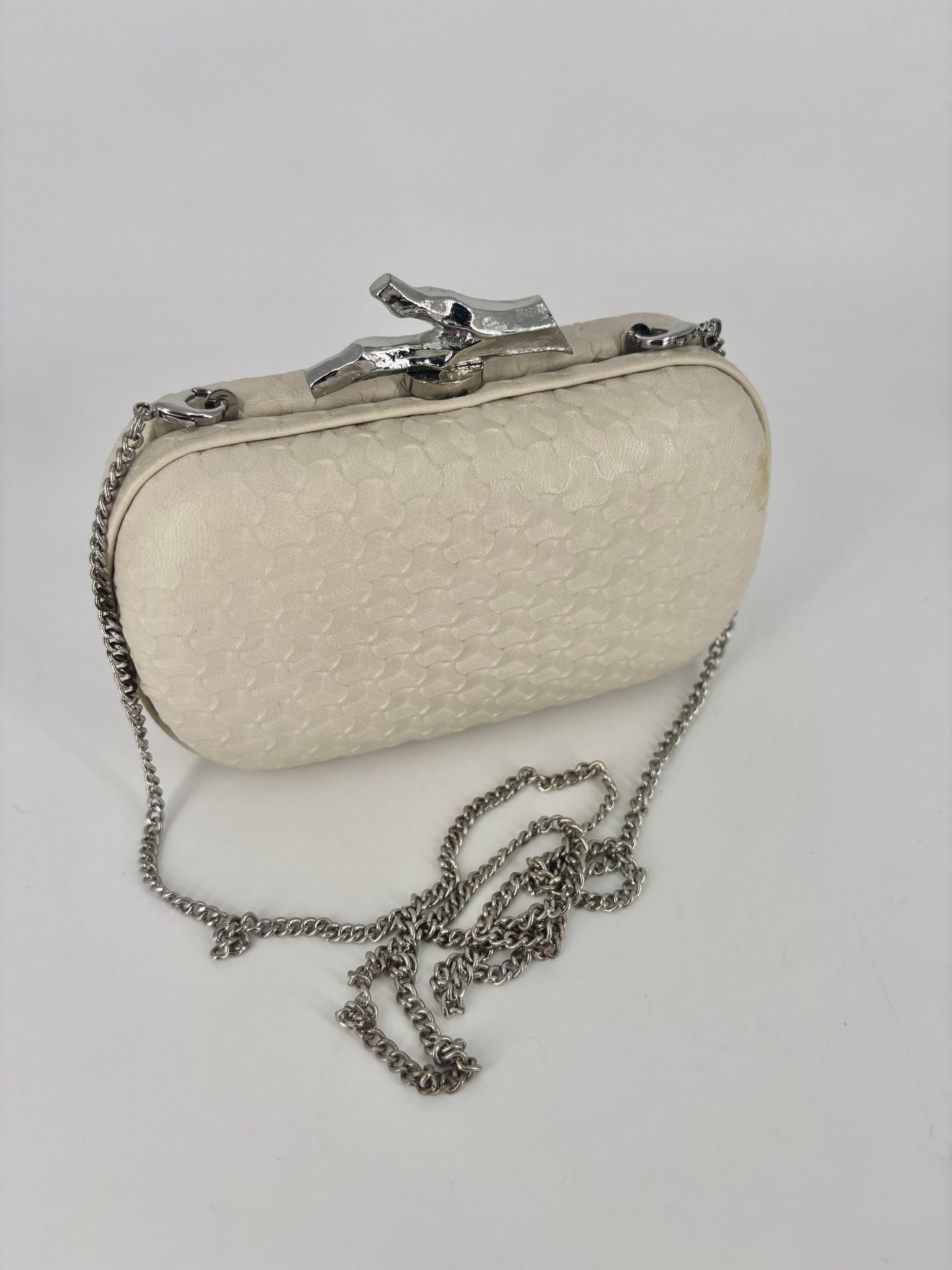 Pochette Diane von Furstenberg cuir écailles beige fermoir argenté chaîne – 15 × 9 cm-2