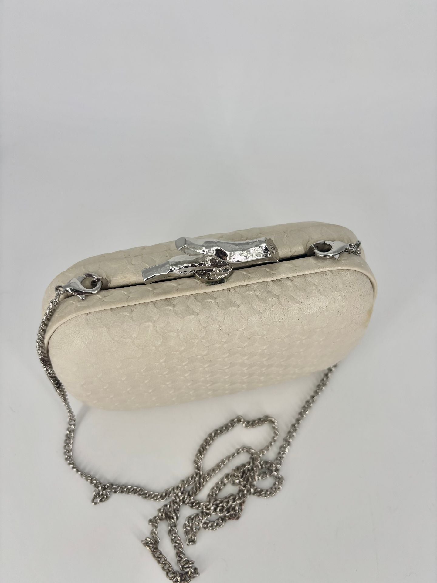 Pochette Diane von Furstenberg cuir écailles beige fermoir argenté chaîne – 15 × 9 cm-3