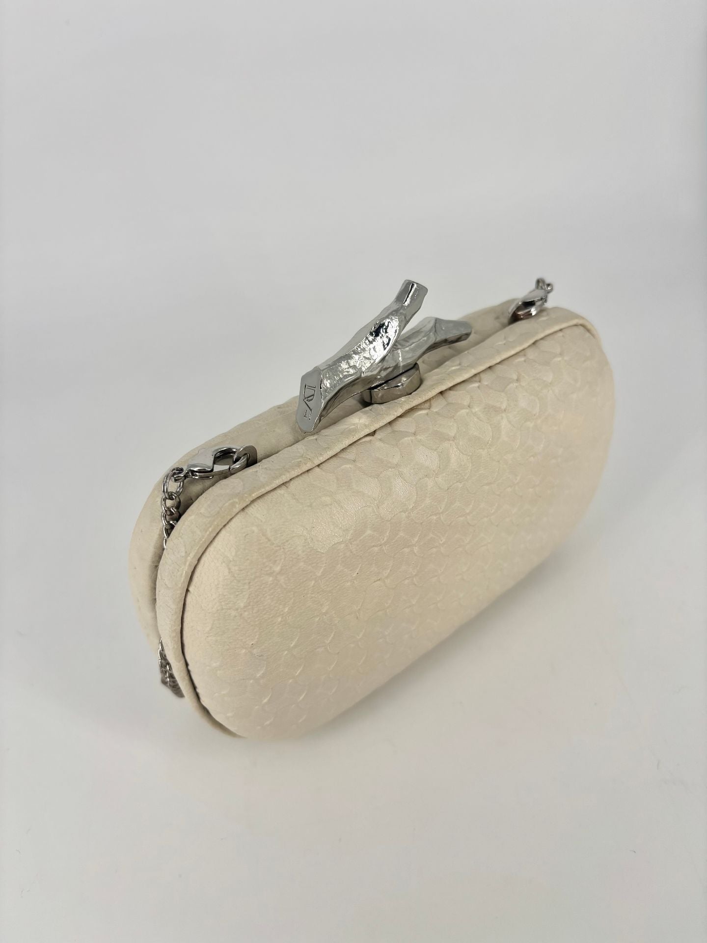 Pochette Diane von Furstenberg cuir écailles beige fermoir argenté chaîne – 15 × 9 cm-6