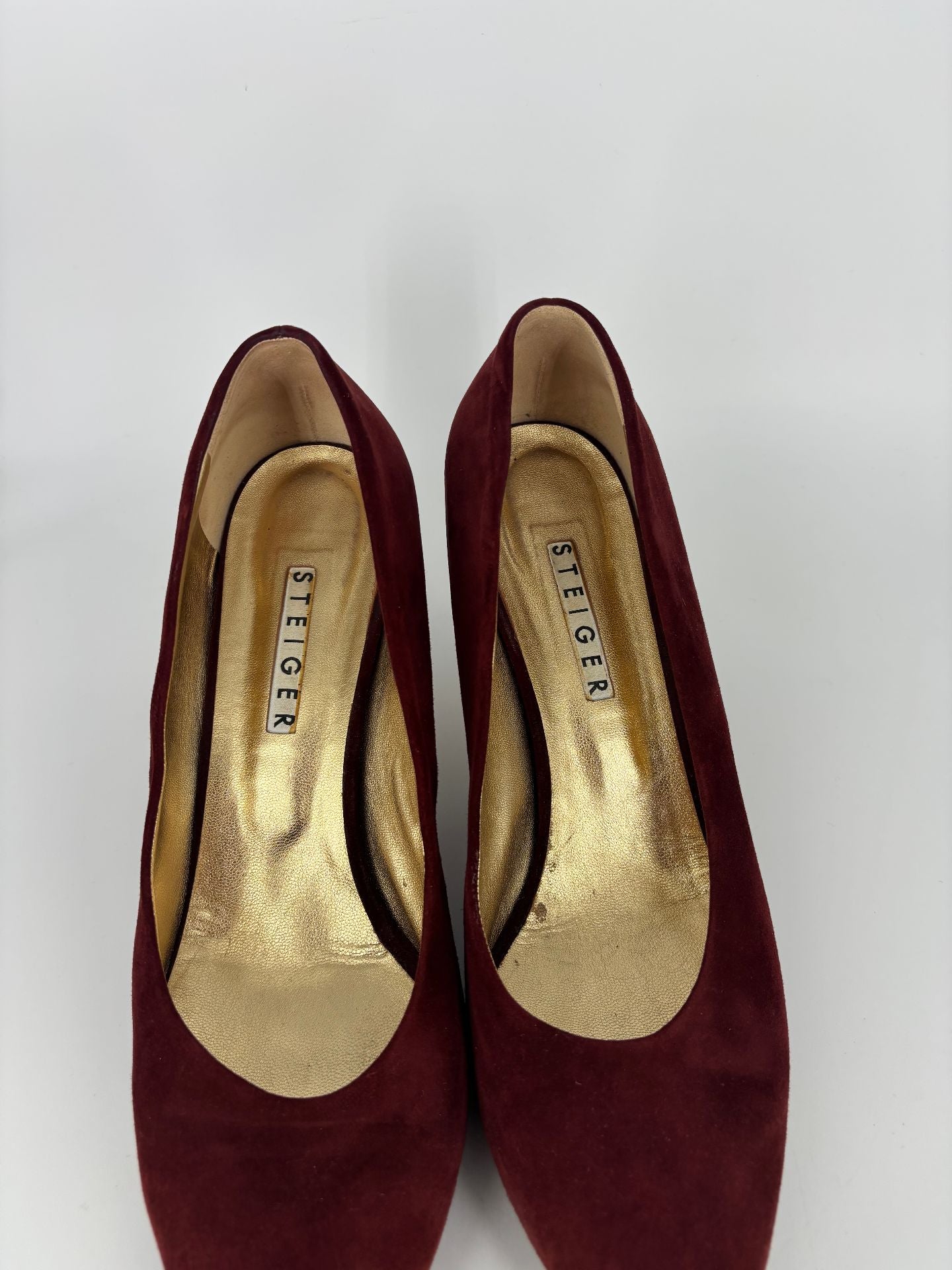 Escarpins Walter Steiger daim bordeaux bout pointu talon fin doublure cuir doré – T.41-5