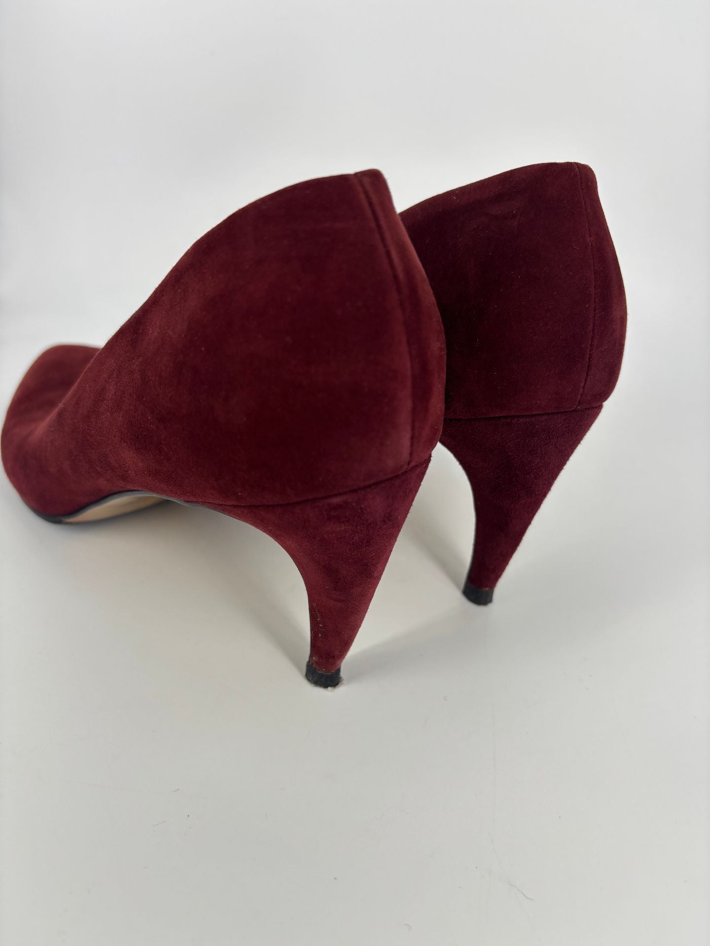 Escarpins Walter Steiger daim bordeaux bout pointu talon fin doublure cuir doré – T.41-7