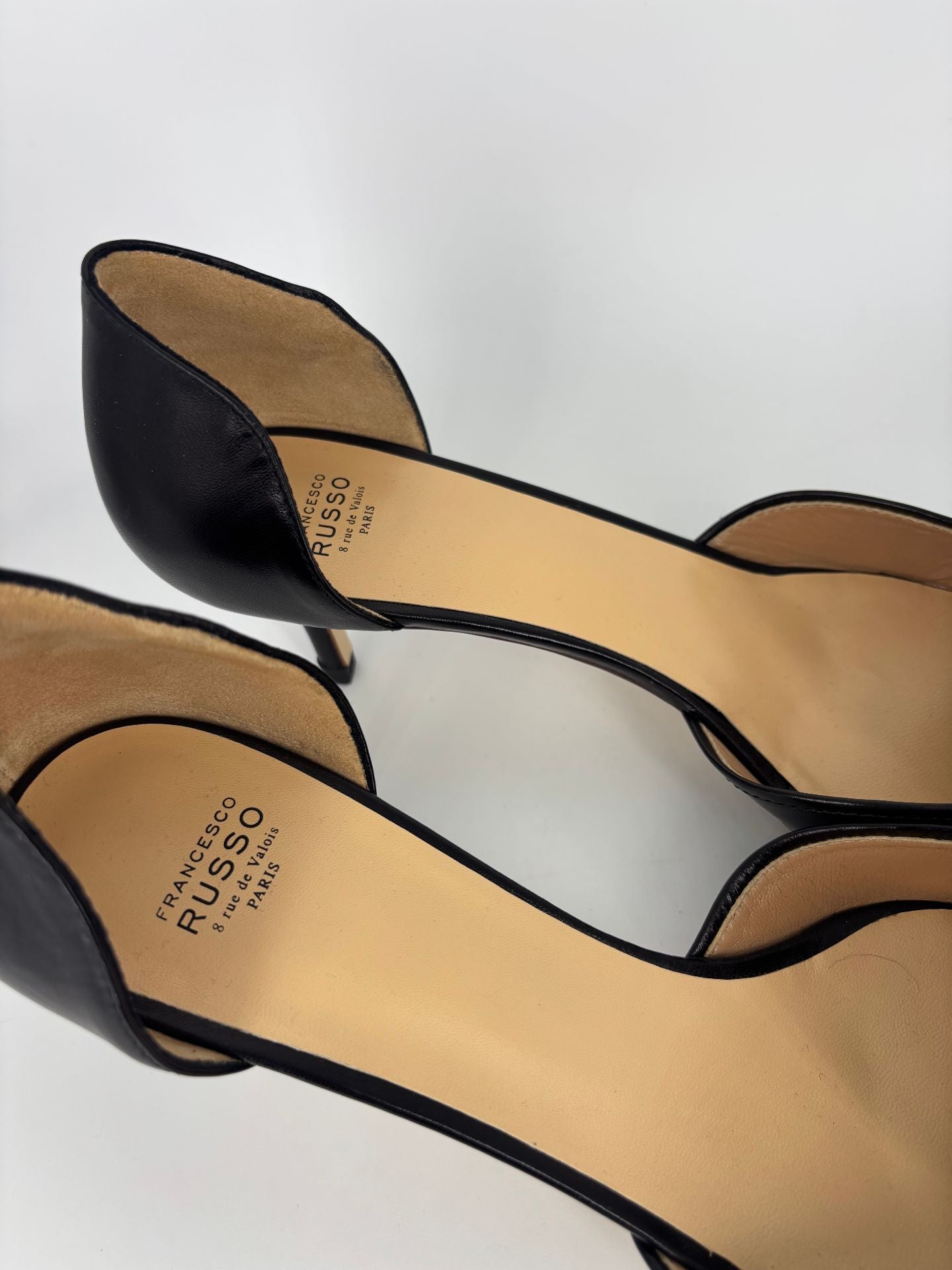 Escarpins Francesco Russo Dorsay cuir veau noir bout pointu entaille penny – T.41,5-7