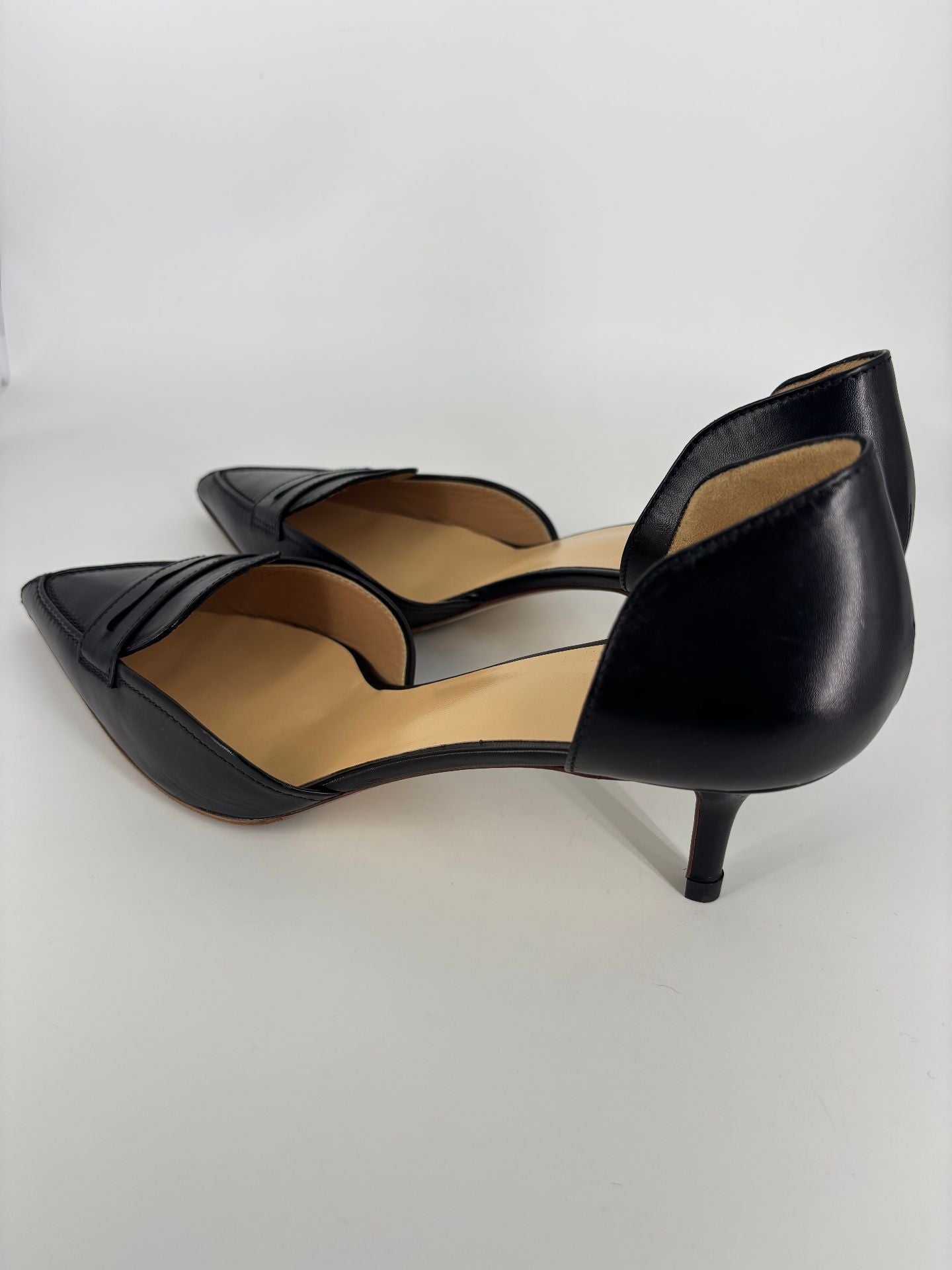 Escarpins Francesco Russo Dorsay cuir veau noir bout pointu entaille penny – T.41,5-9