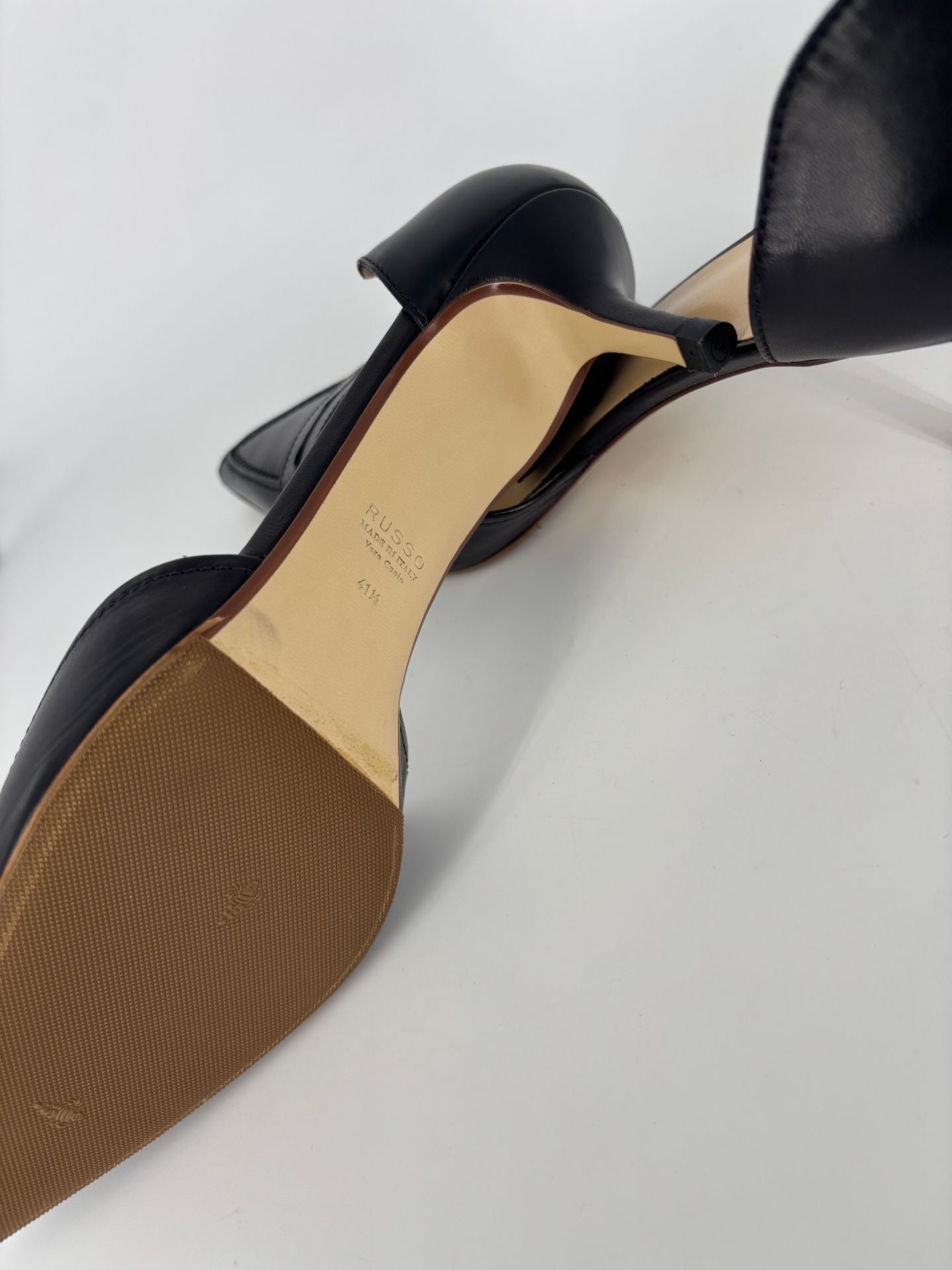 Escarpins Francesco Russo Dorsay cuir veau noir bout pointu entaille penny – T.41,5-10