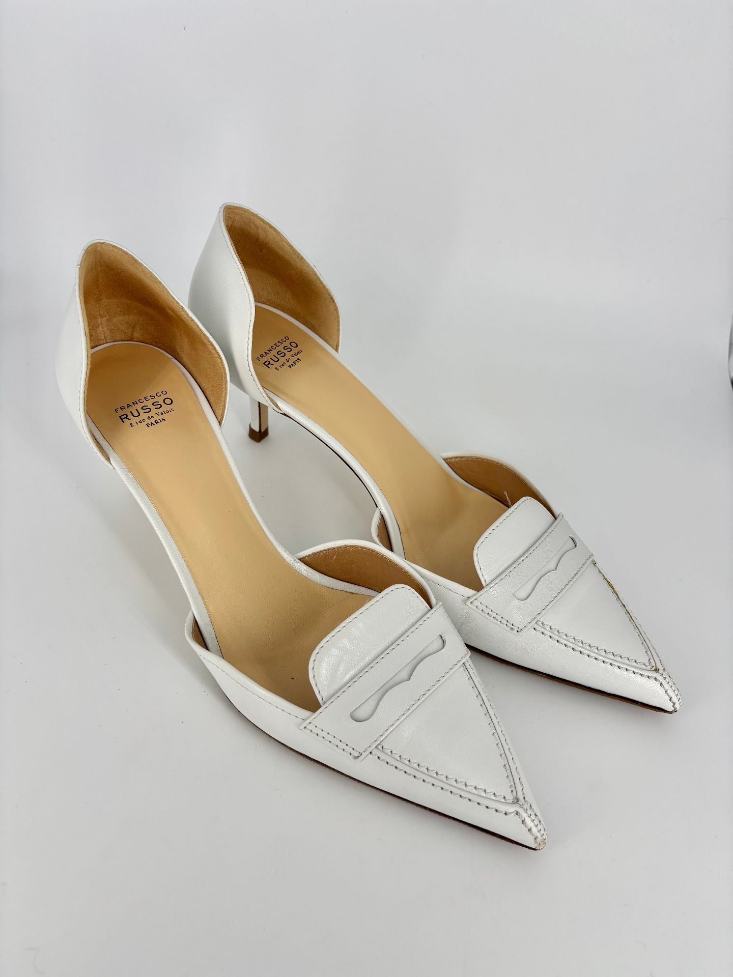 Escarpins Francesco Russo Dorsay cuir blanc – Taille 41,5-5