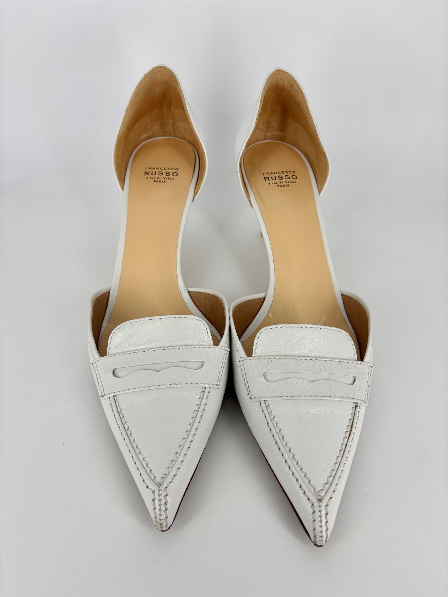 Escarpins Francesco Russo Dorsay cuir blanc – Taille 41,5-2