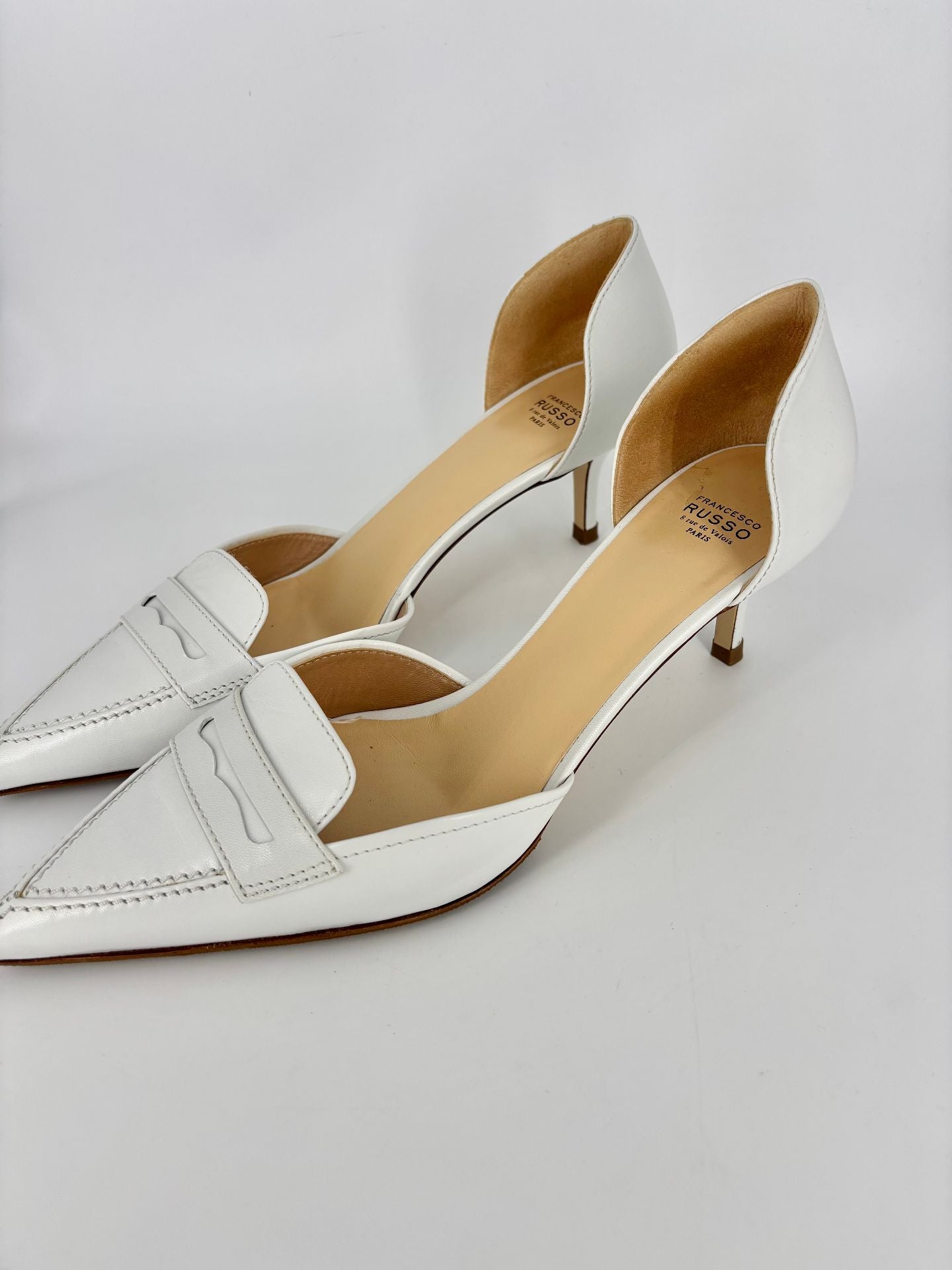 Escarpins Francesco Russo Dorsay cuir blanc – Taille 41,5-4