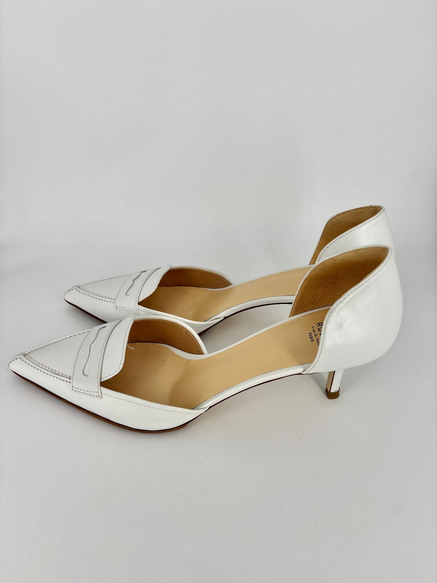 Escarpins Francesco Russo Dorsay cuir blanc – Taille 41,5-6