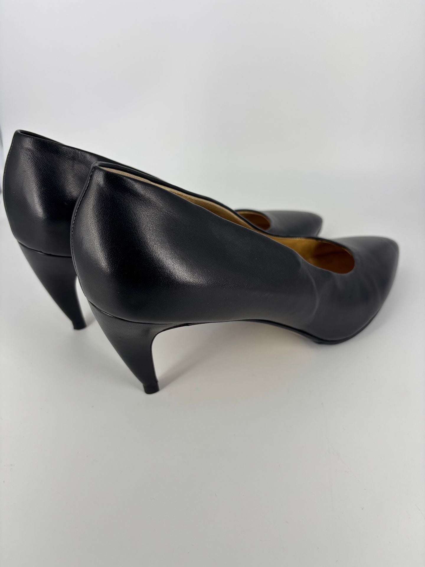 Escarpins Steiger cuir véritable noir bout pointu talon fin doublure cuir doré – T.41-6