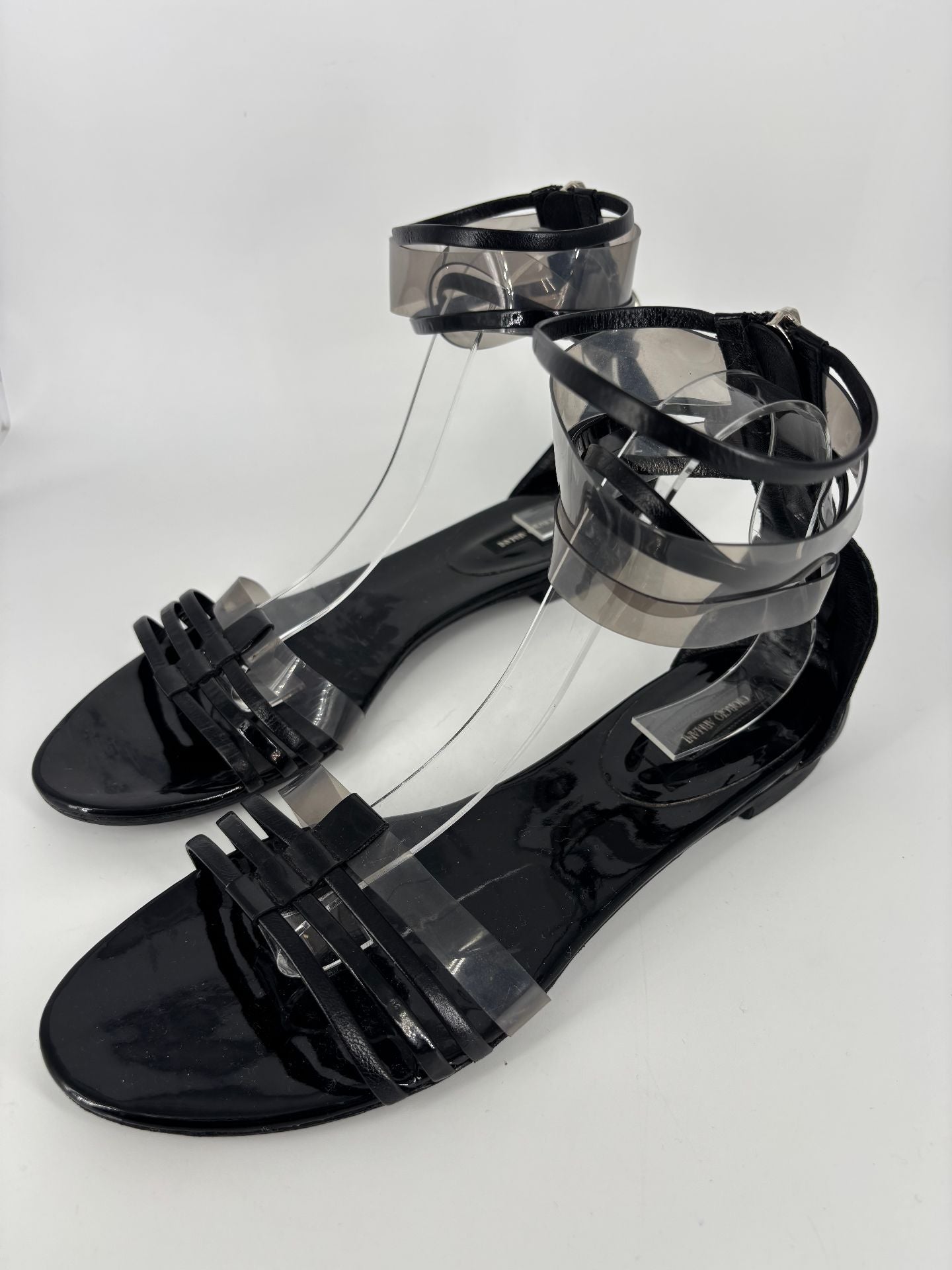 Sandales Giorgio Armani cuir verni noir et PVC transparent – Taille 41-2